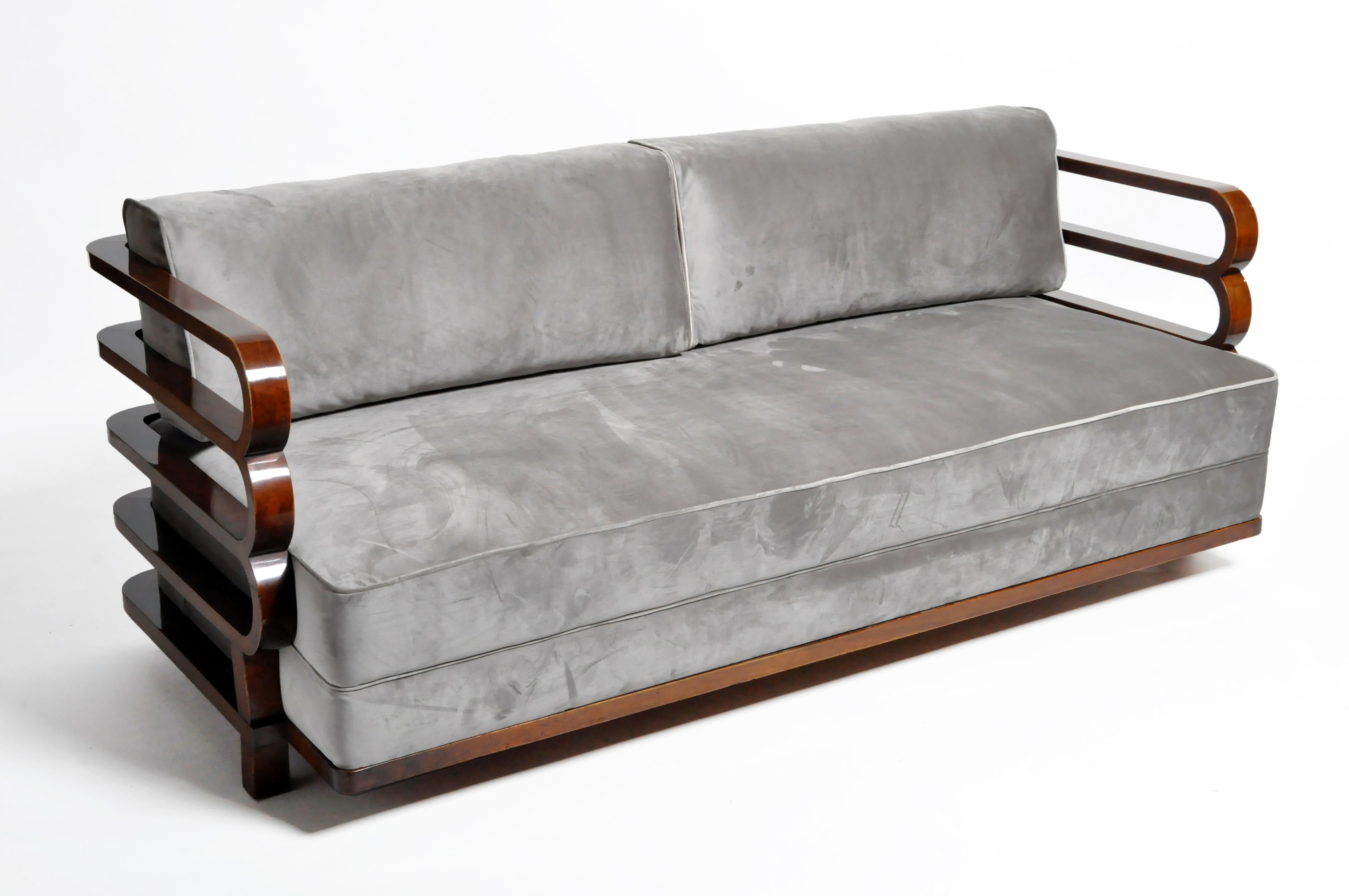 Hungarian Art Deco Solid Walnut Wood Sofa 9
