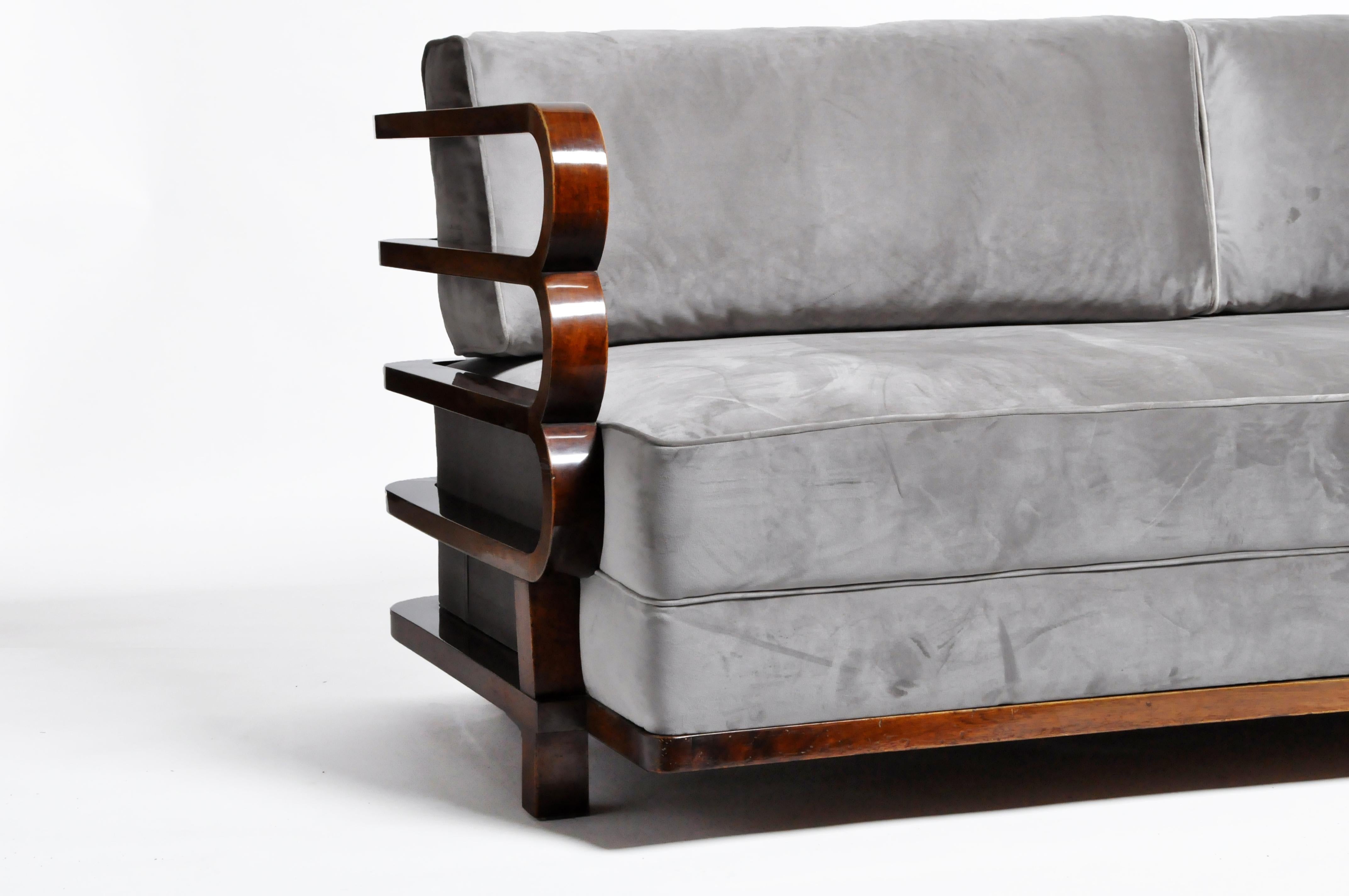 Hungarian Art Deco Solid Walnut Wood Sofa 11