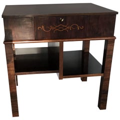 Hungarian Art Deco Walnut Side Table with Maple Inlay Designed by Lajos Kozma