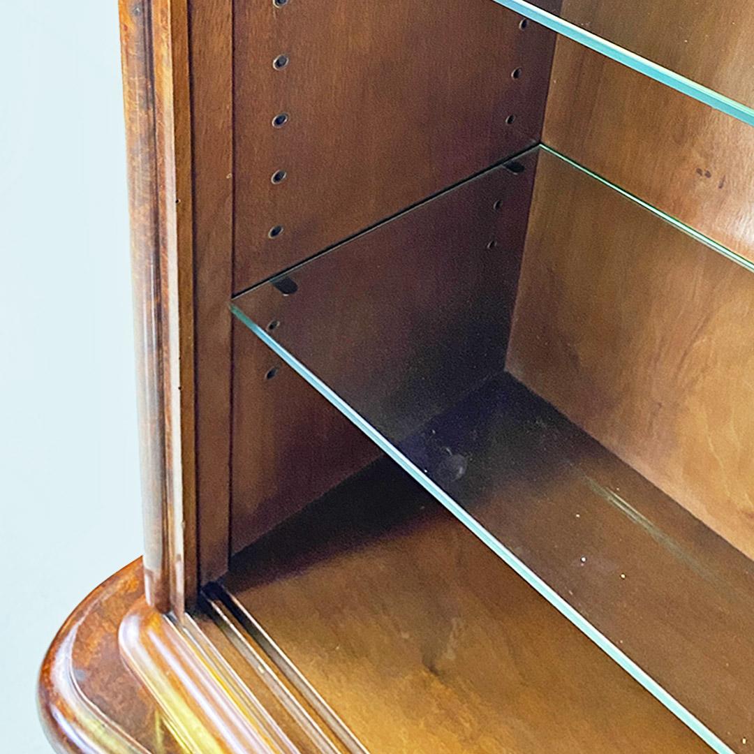 Wood Hungarian art deco wood and glass highboard with shelves and closed part, 1930s For Sale
