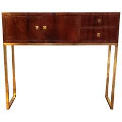 Hungarian Bauhaus Console with Hand-Polished Walnut Veneer on Brass Legs