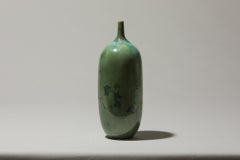 Hungarian Capsule-Form Porcelain Bud Vase, Green Crystalline Glaze