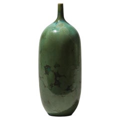 Hungarian Capsule-Form Porcelain Bud Vase, Green Crystalline Glaze