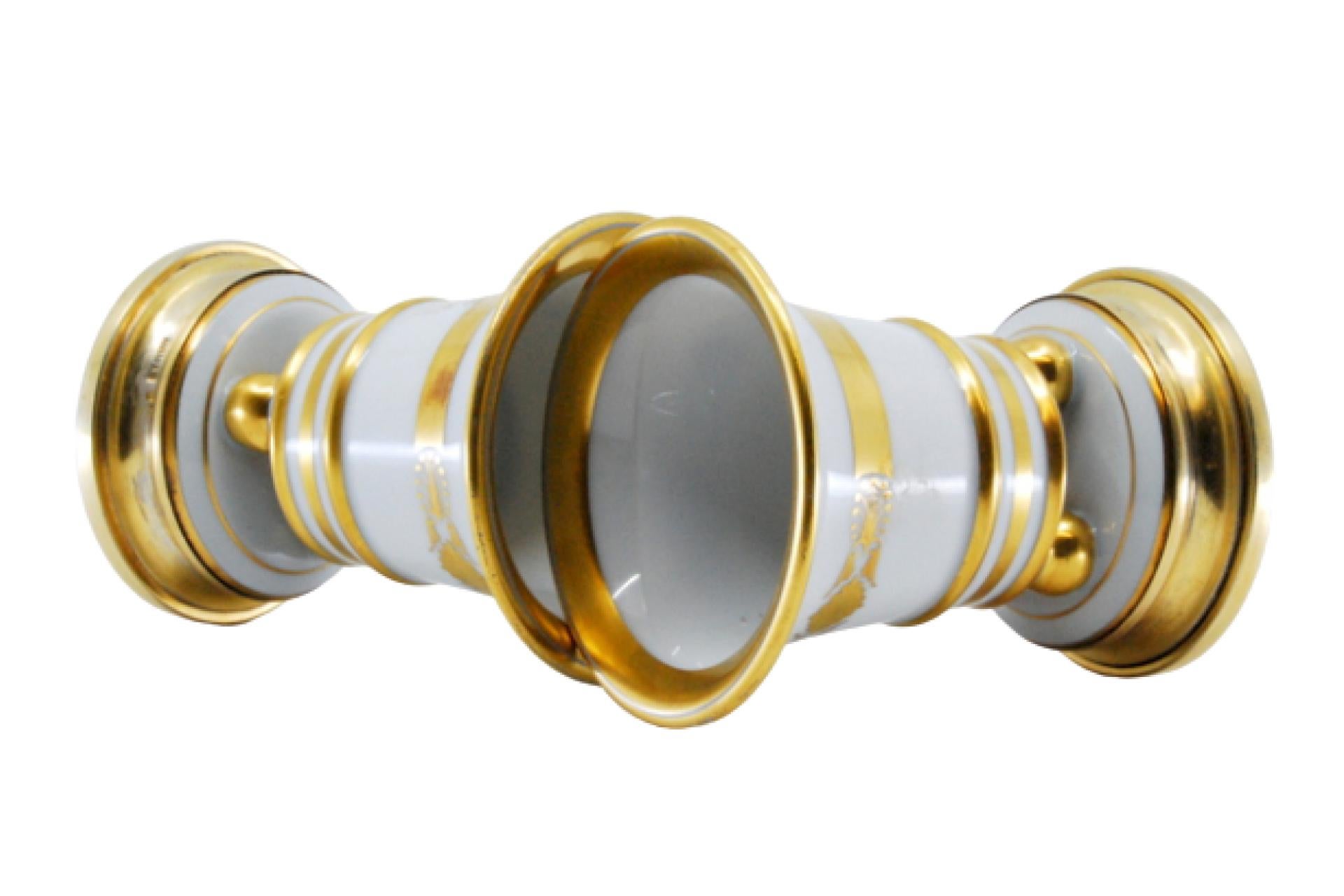 Hungarian ceramic jugs fitted with gilded silver bases For Sale