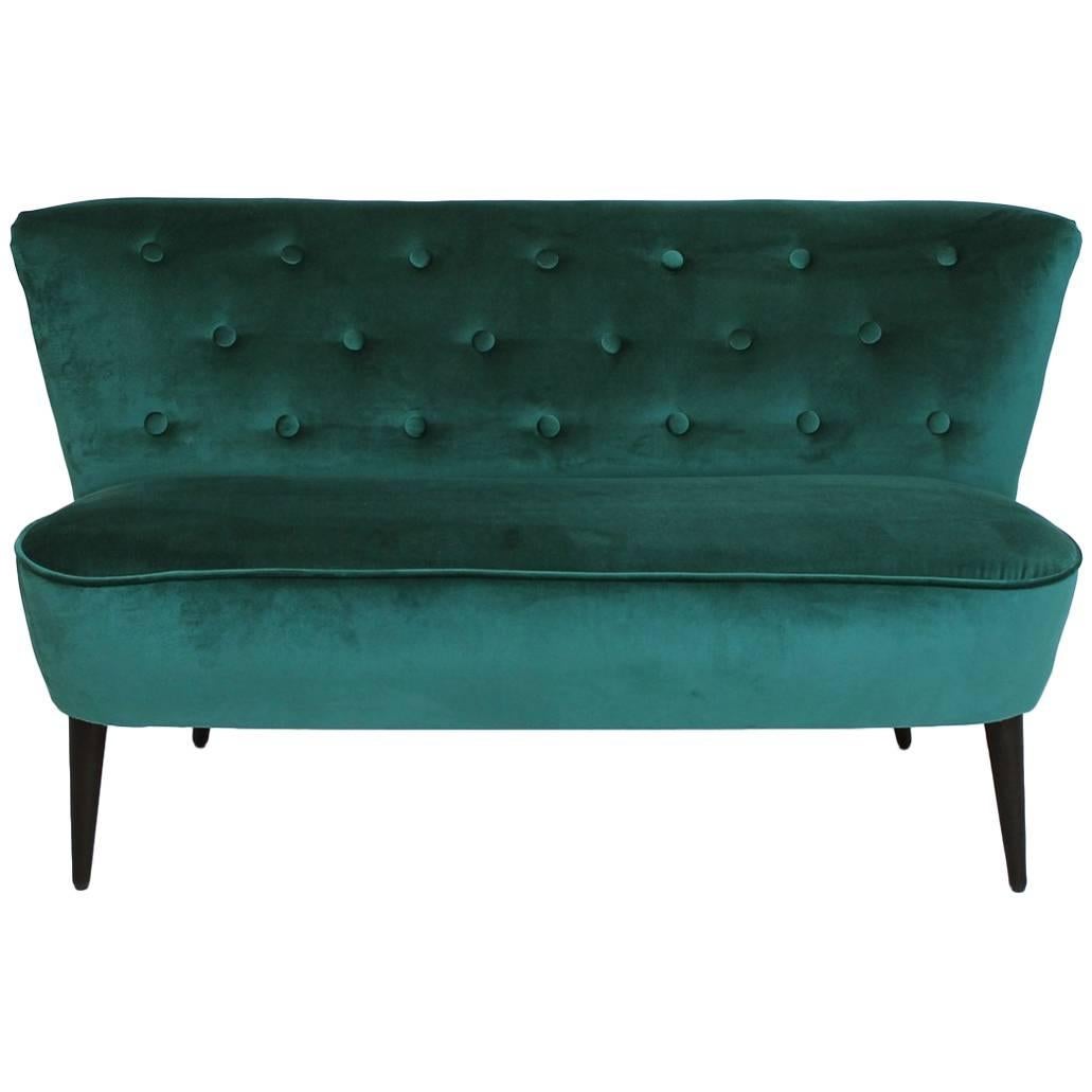 Hungarian Cocktail Sofa in Teal Velvet, 1960s For Sale