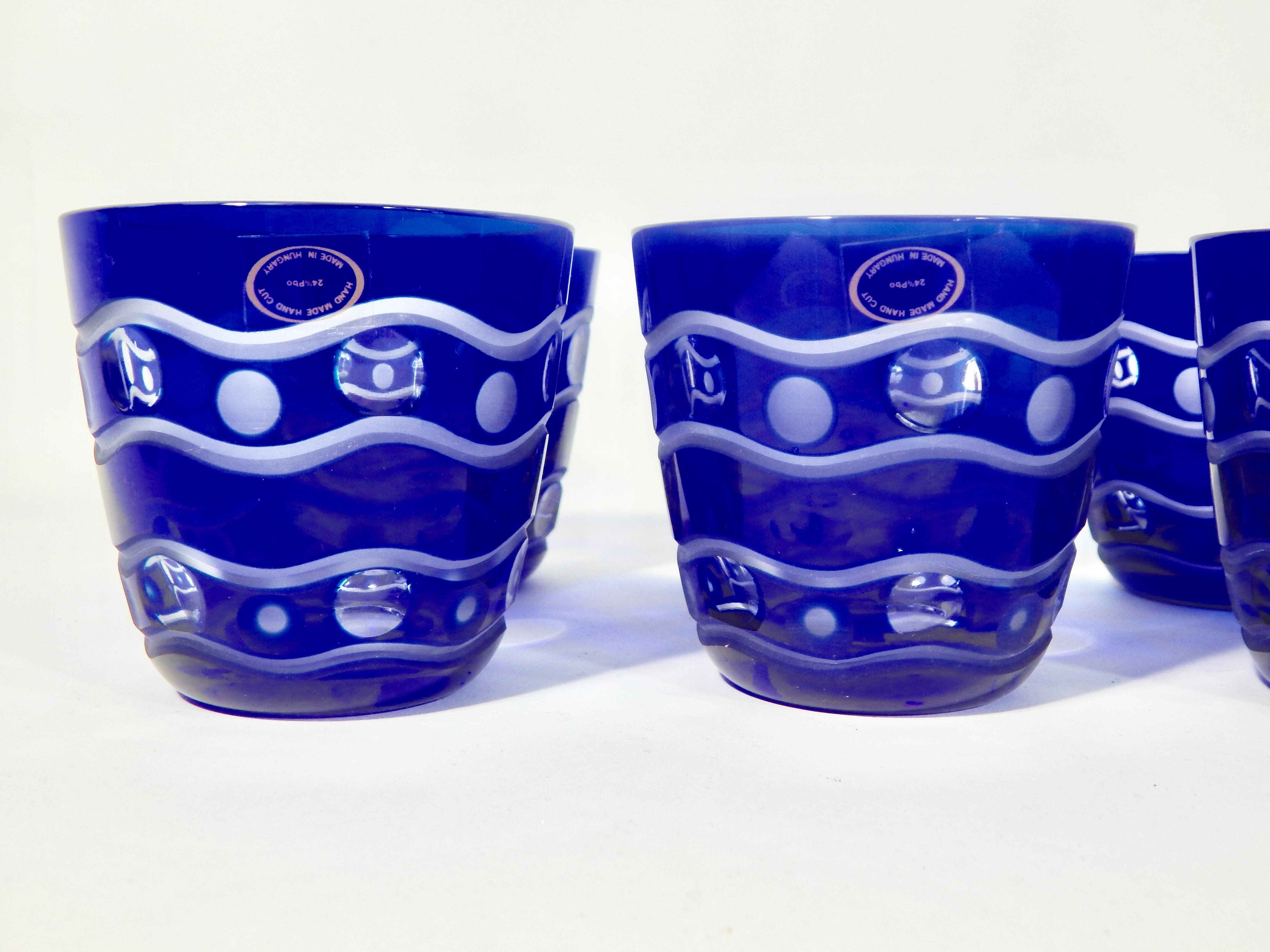 Hungarian Crystal Handcut Cobalt Blue Glasses Set of 8 1