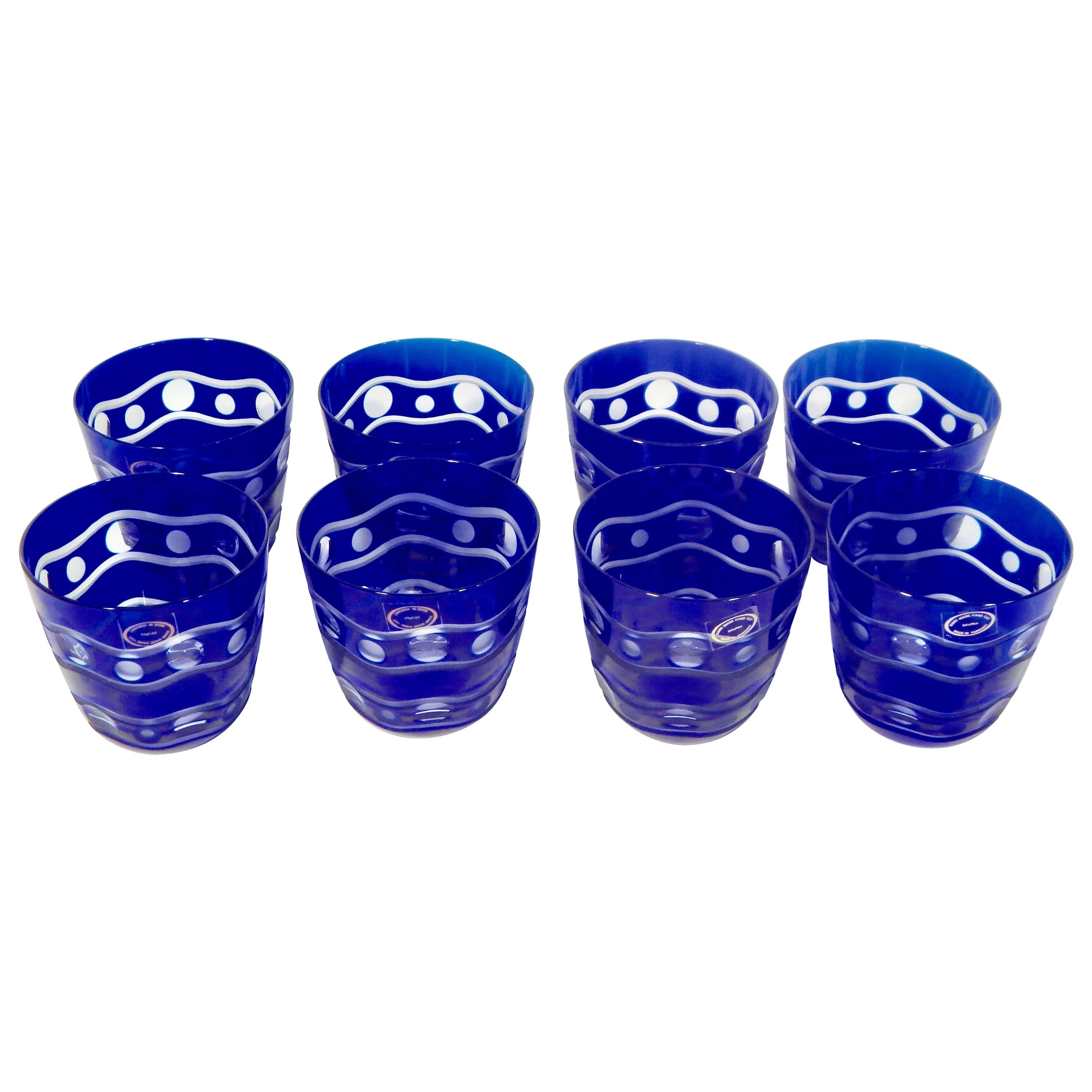 Hungarian Crystal Handcut Cobalt Blue Glasses Set of 8