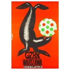 Hungarian, Cyrk, Circus Poster, 1966, Vintage, Balancing Seal, Sandor