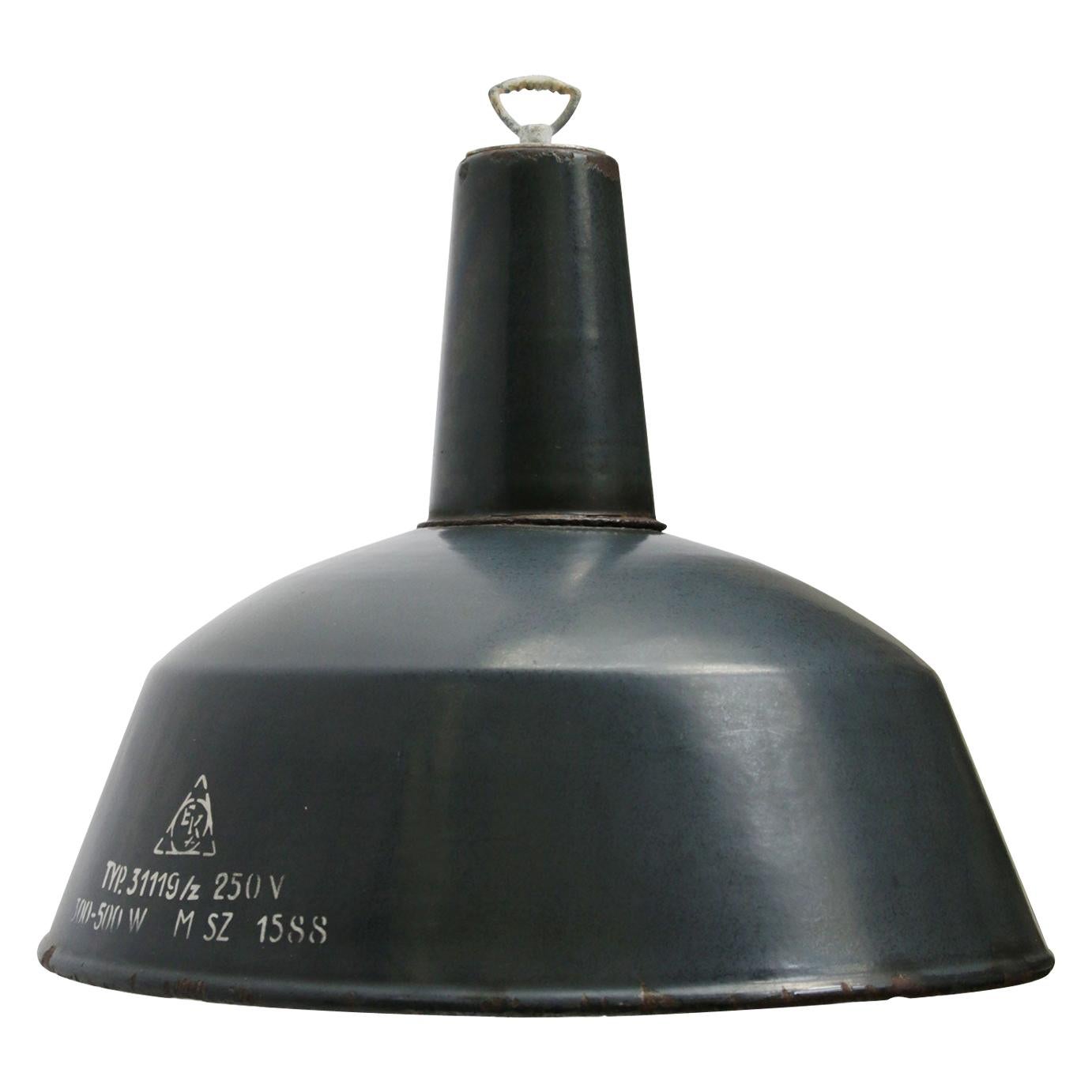 Hungarian Dark Blue Enamel Vintage Industrial Pendant Lamp