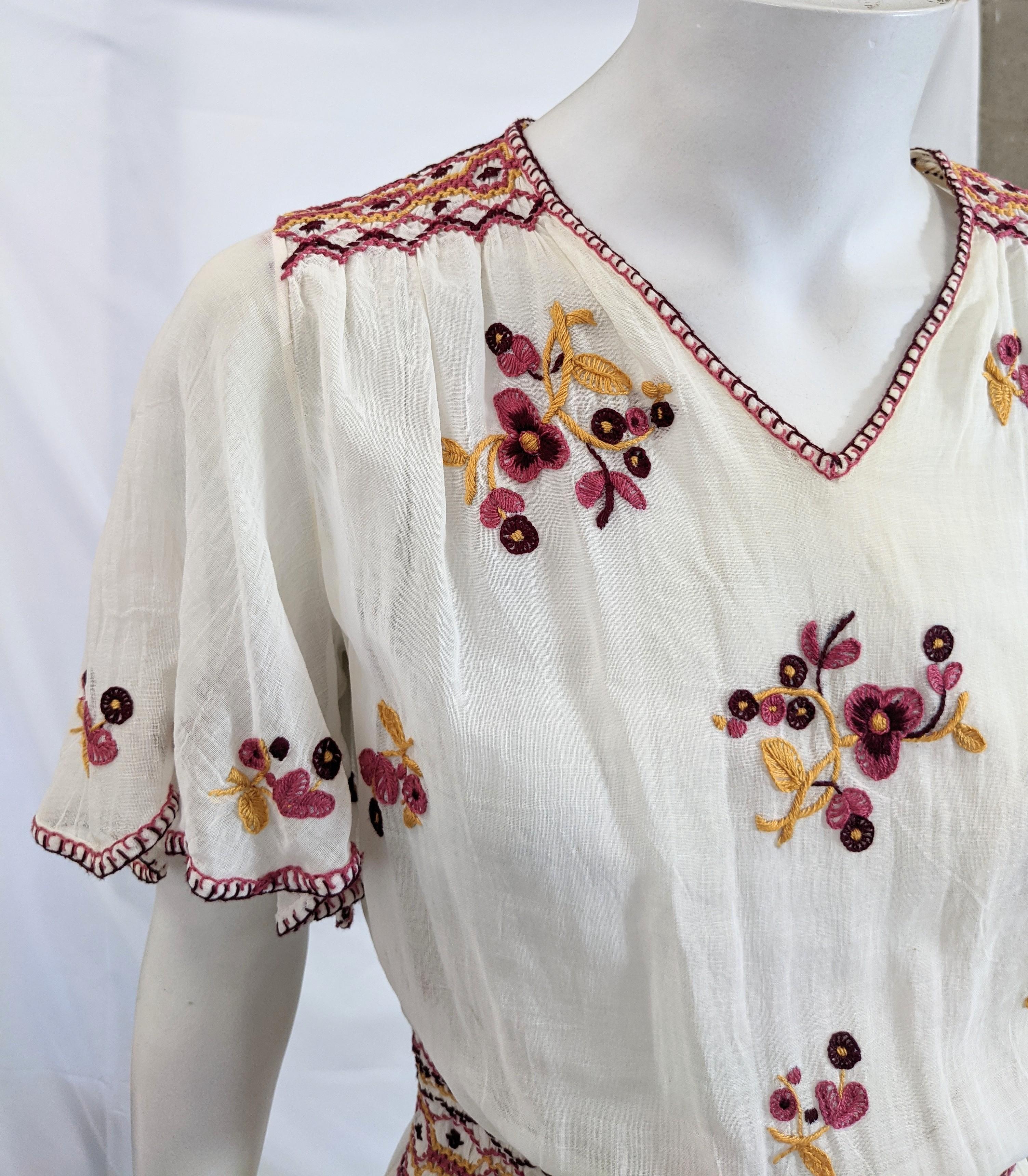 Gray Hungarian Embroidered Batiste Dress For Sale