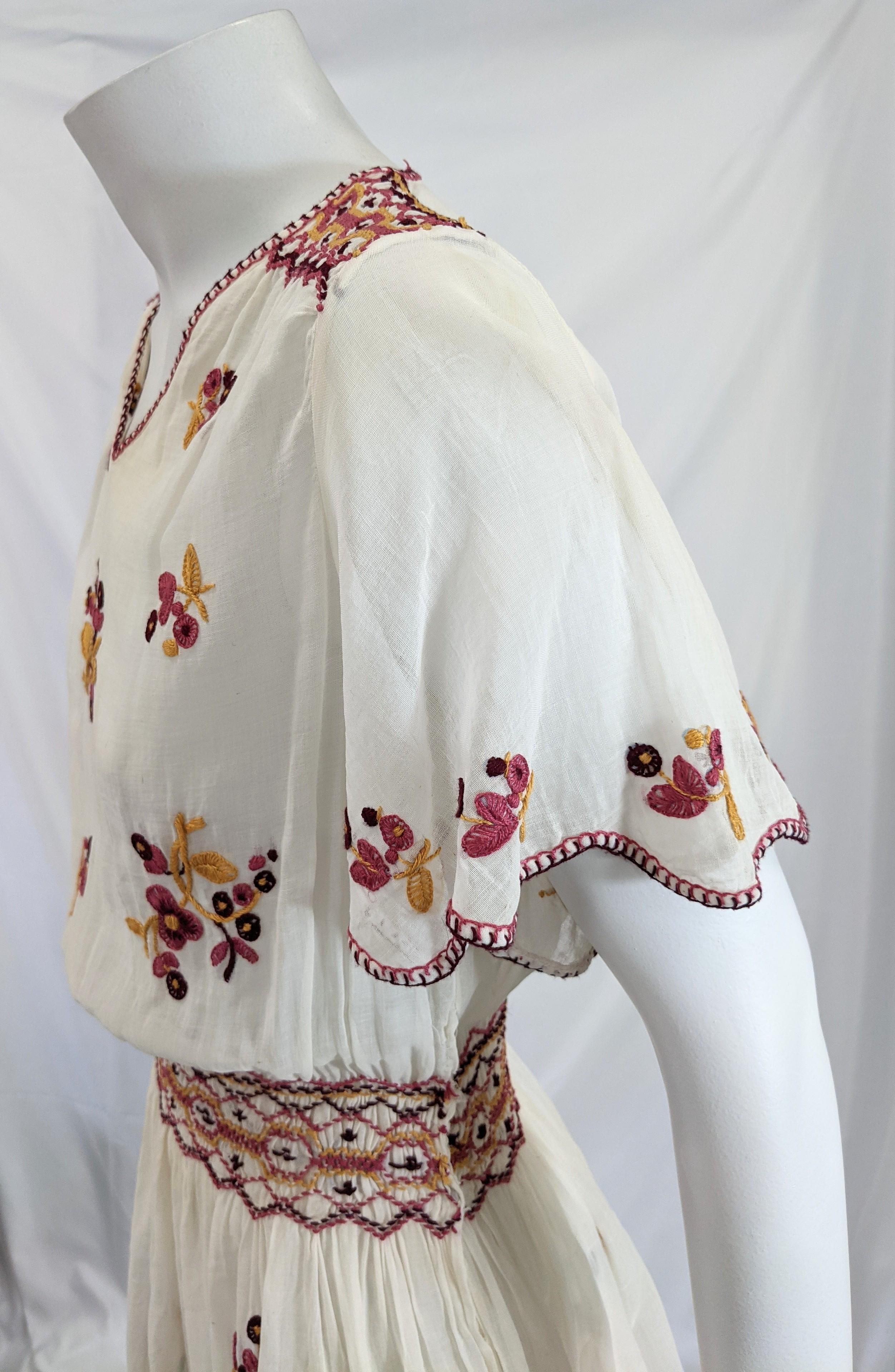Hungarian Embroidered Batiste Dress For Sale 1