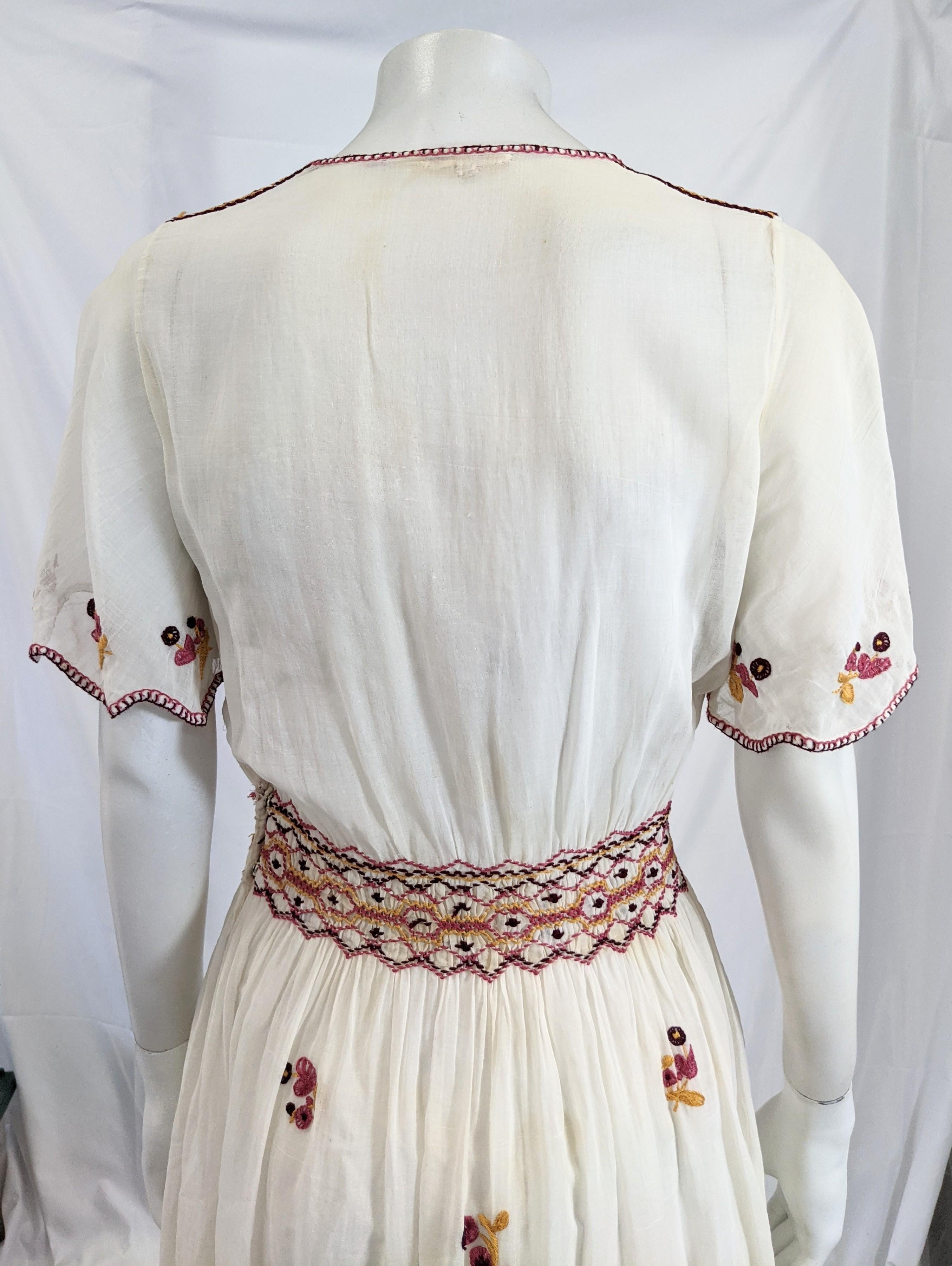 Hungarian Embroidered Batiste Dress For Sale 3