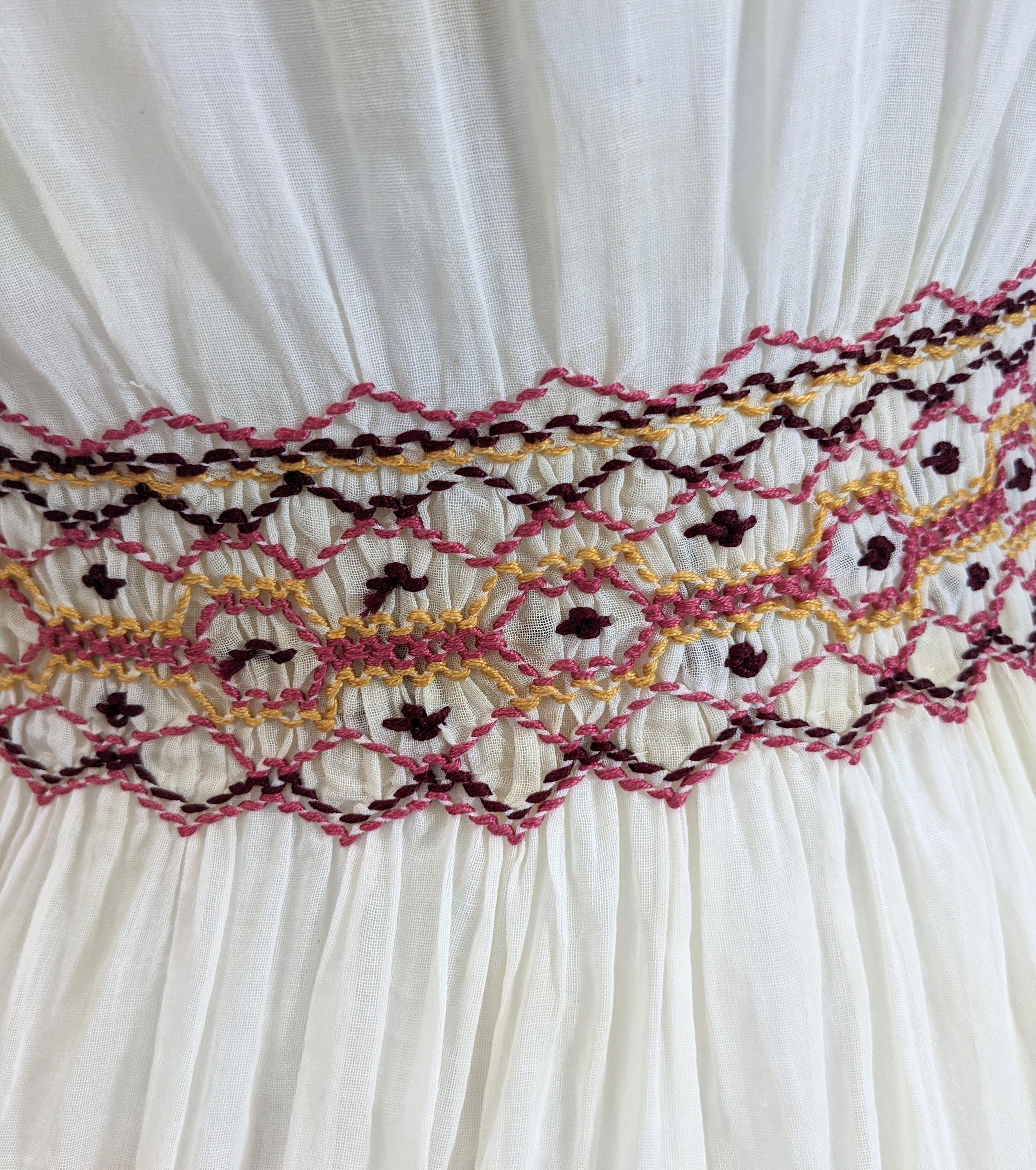 Hungarian Embroidered Batiste Dress For Sale 4