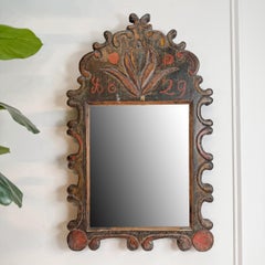 Espejo de Arte Popular Húngaro Tallado y Pintado Policromado 1829