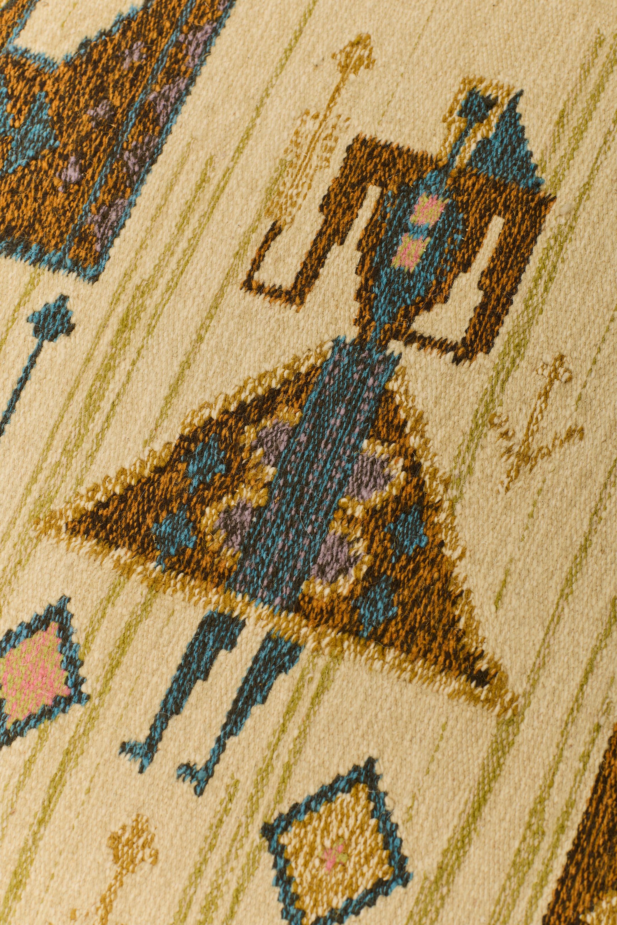 Hongrois Tapisserie d'art populaire hongrois par Éva Németh, tenture murale en laine tissée à la main, années 60 en vente