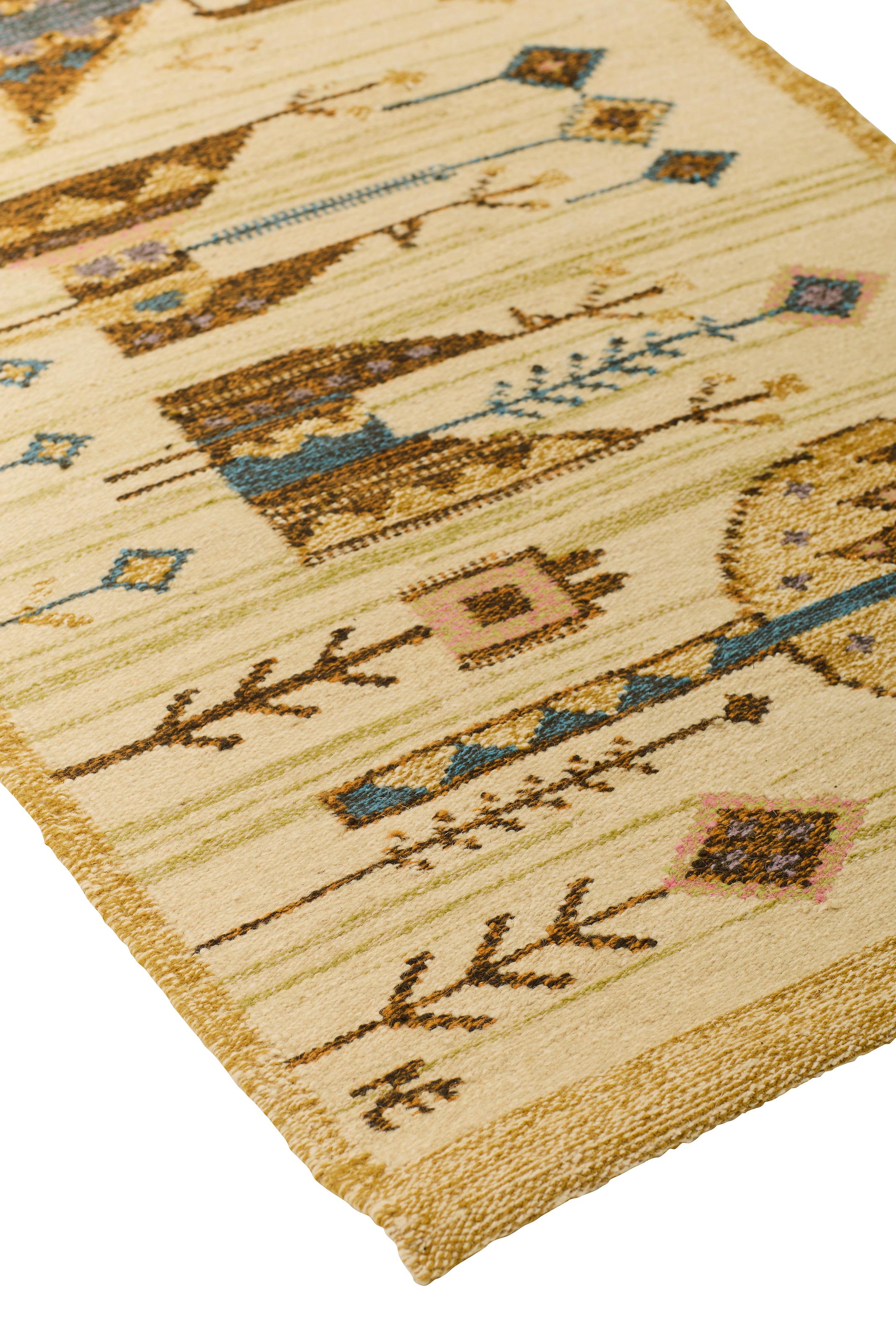 Tissé à la main Tapisserie d'art populaire hongrois par Éva Németh, tenture murale en laine tissée à la main, années 60 en vente