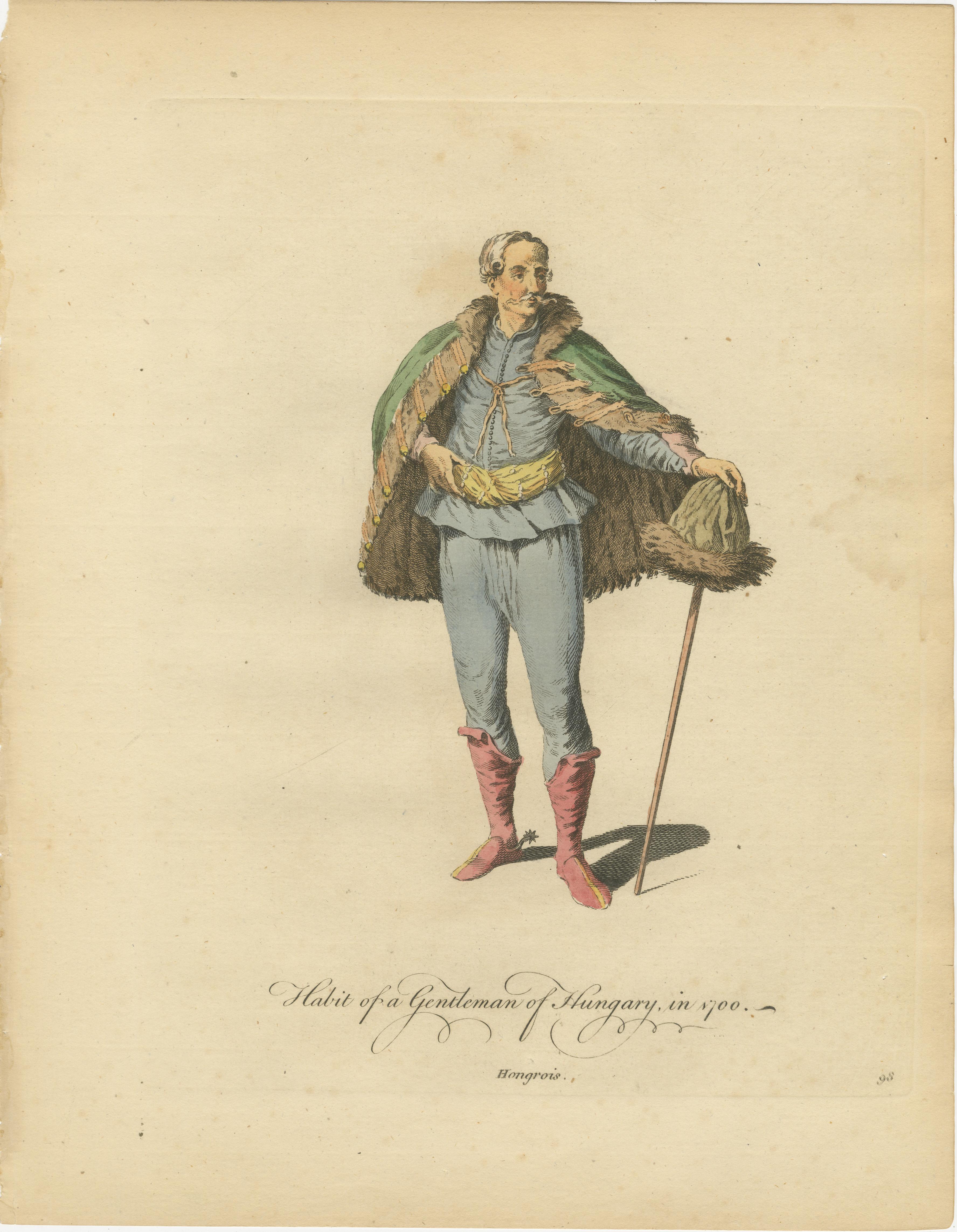 Hungarian Gentleman & Lady Costume Engravings, Hand-Colored Pair, 1749