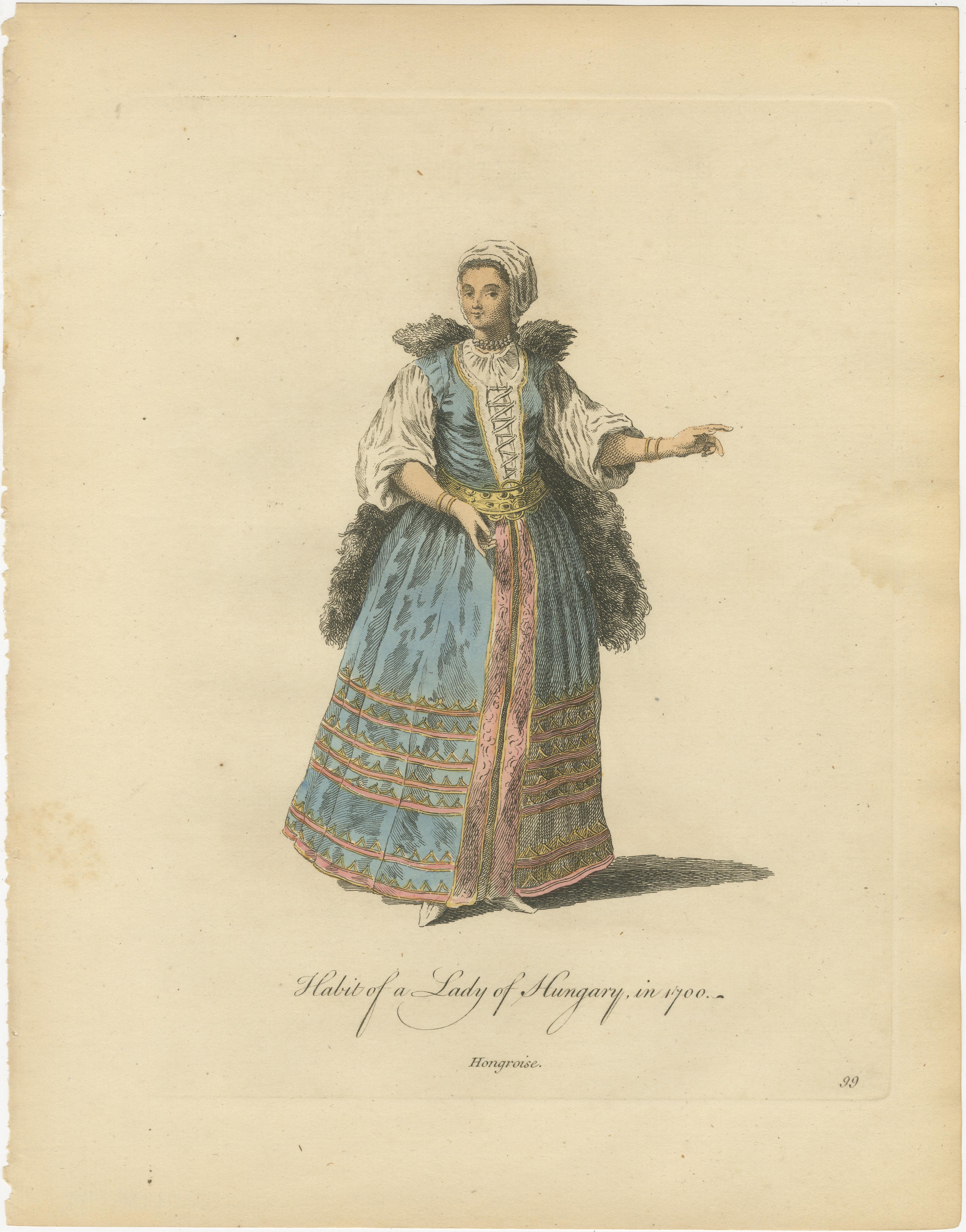 Hungarian Gentleman & Lady Costume Engravings, Hand-Colored Pair, 1749