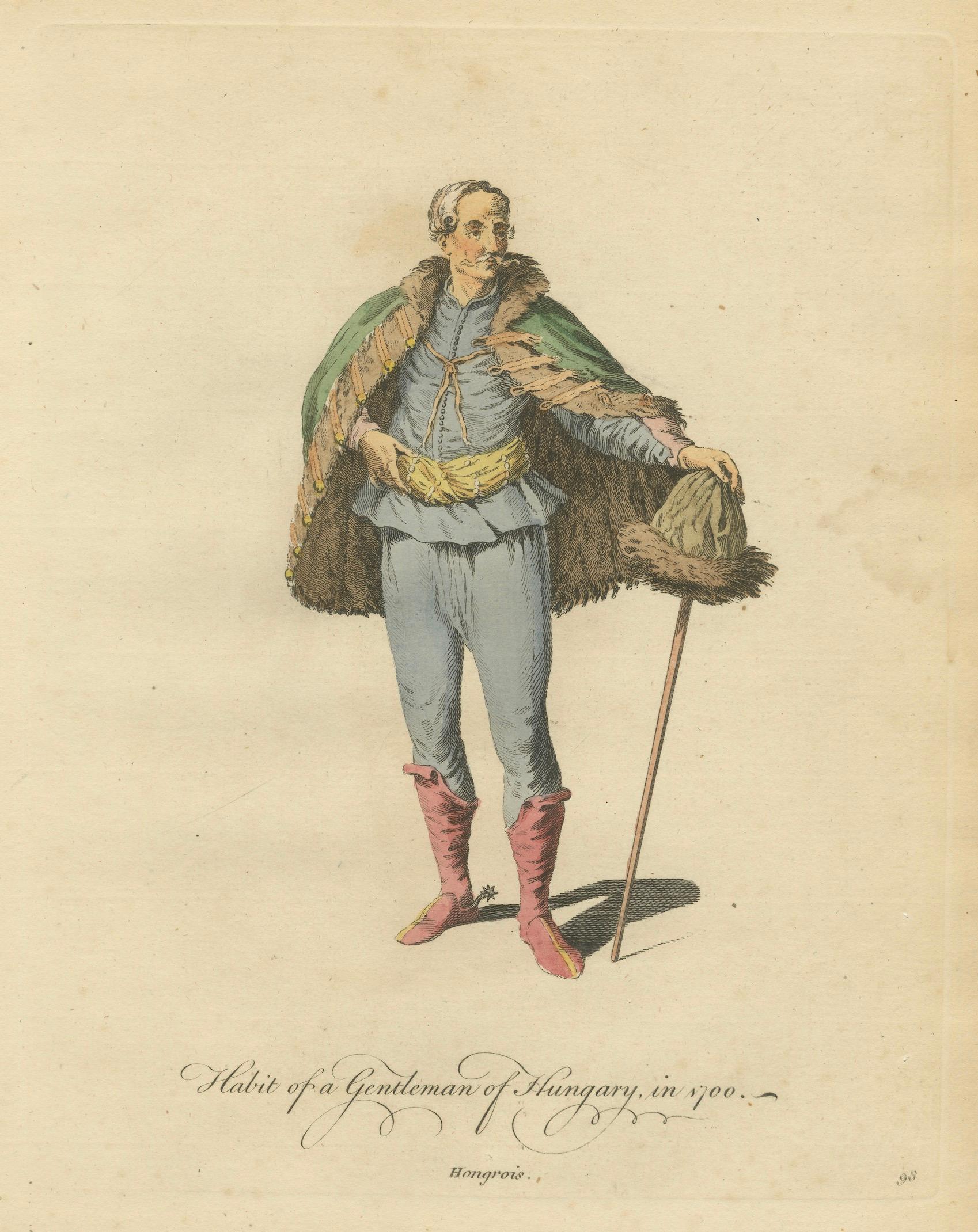 Hungarian Gentleman & Lady Costume Engravings, Hand-Colored Pair, 1749