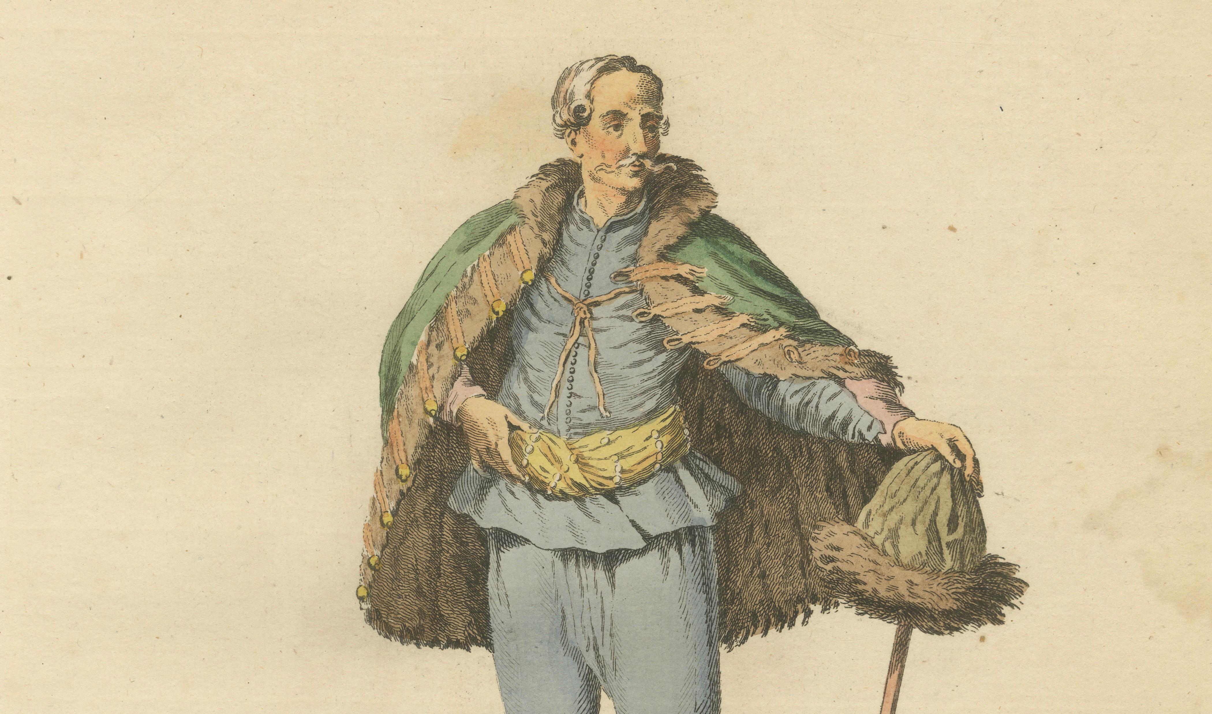 Hungarian Gentleman & Lady Costume Engravings, Hand-Colored Pair, 1749