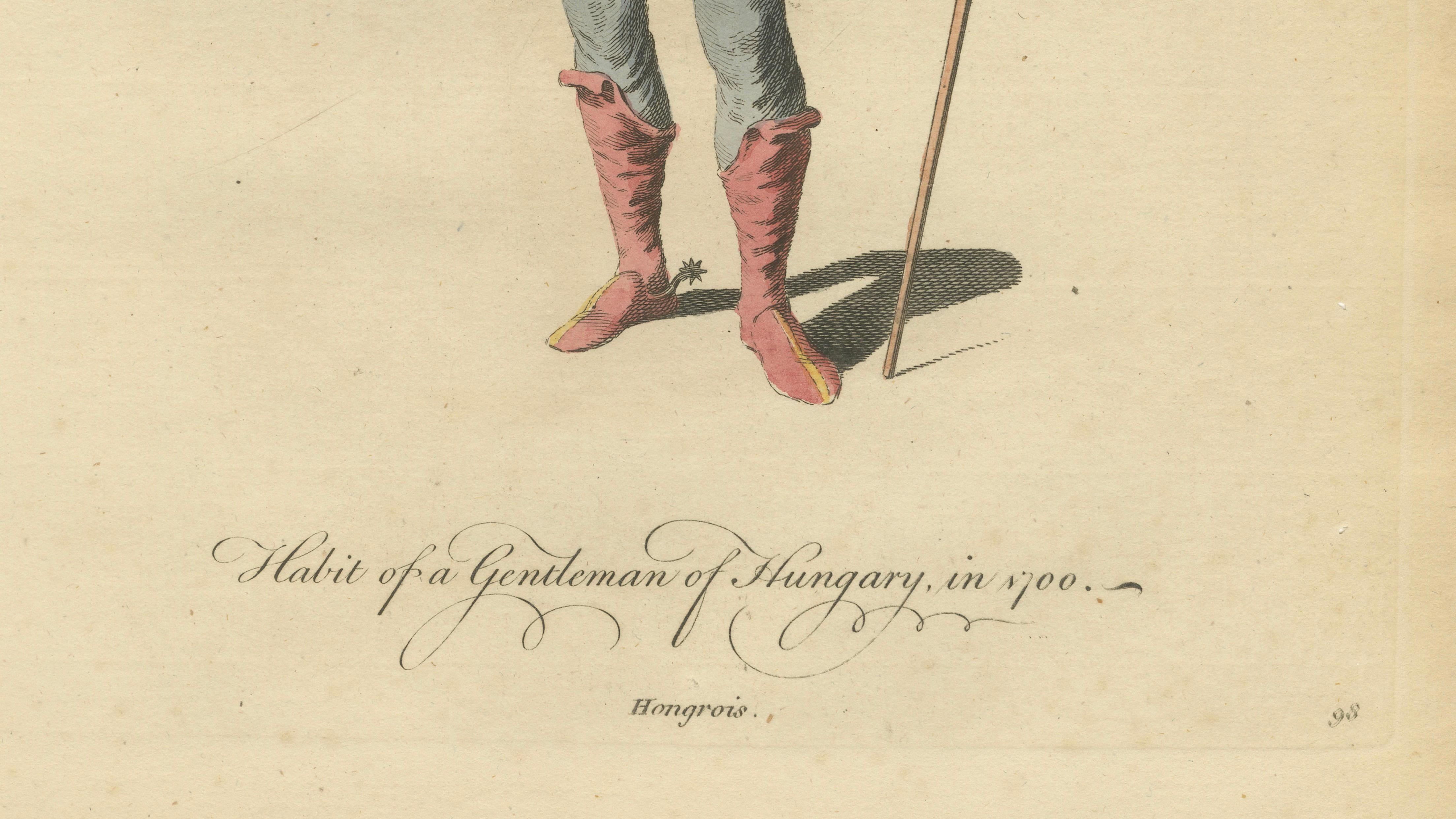 Hungarian Gentleman & Lady Costume Engravings, Hand-Colored Pair, 1749
