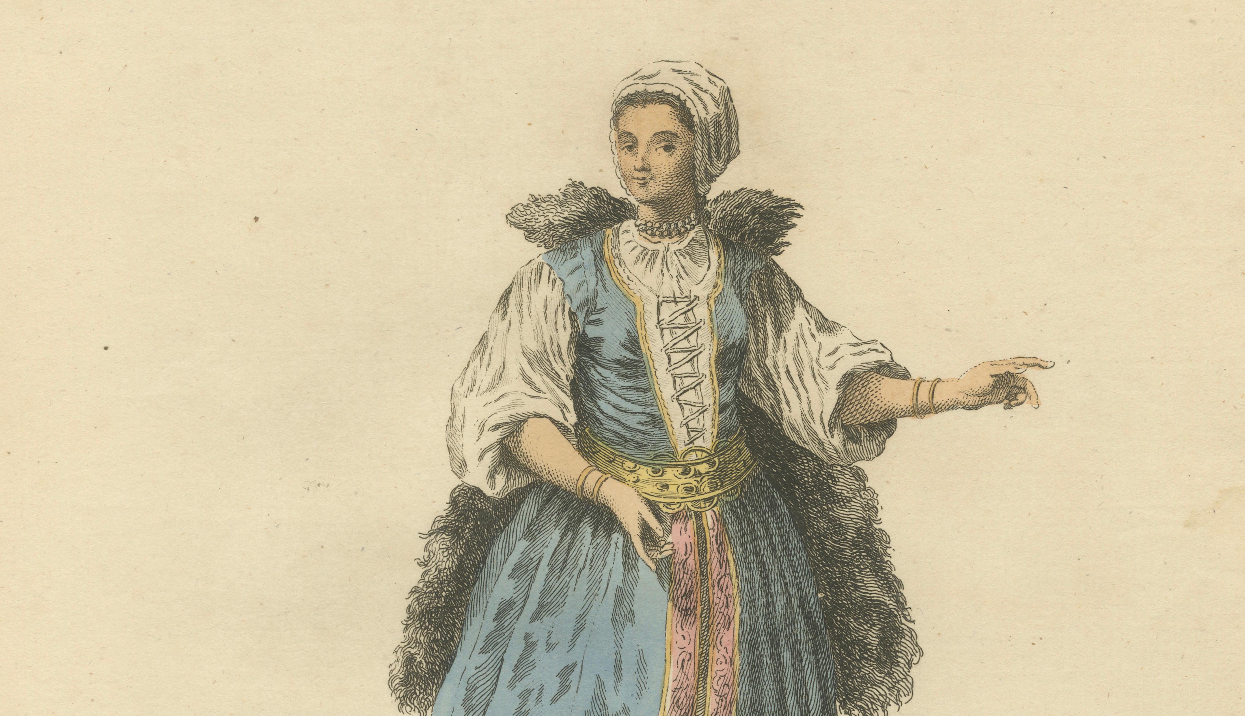 Hungarian Gentleman & Lady Costume Engravings, Hand-Colored Pair, 1749