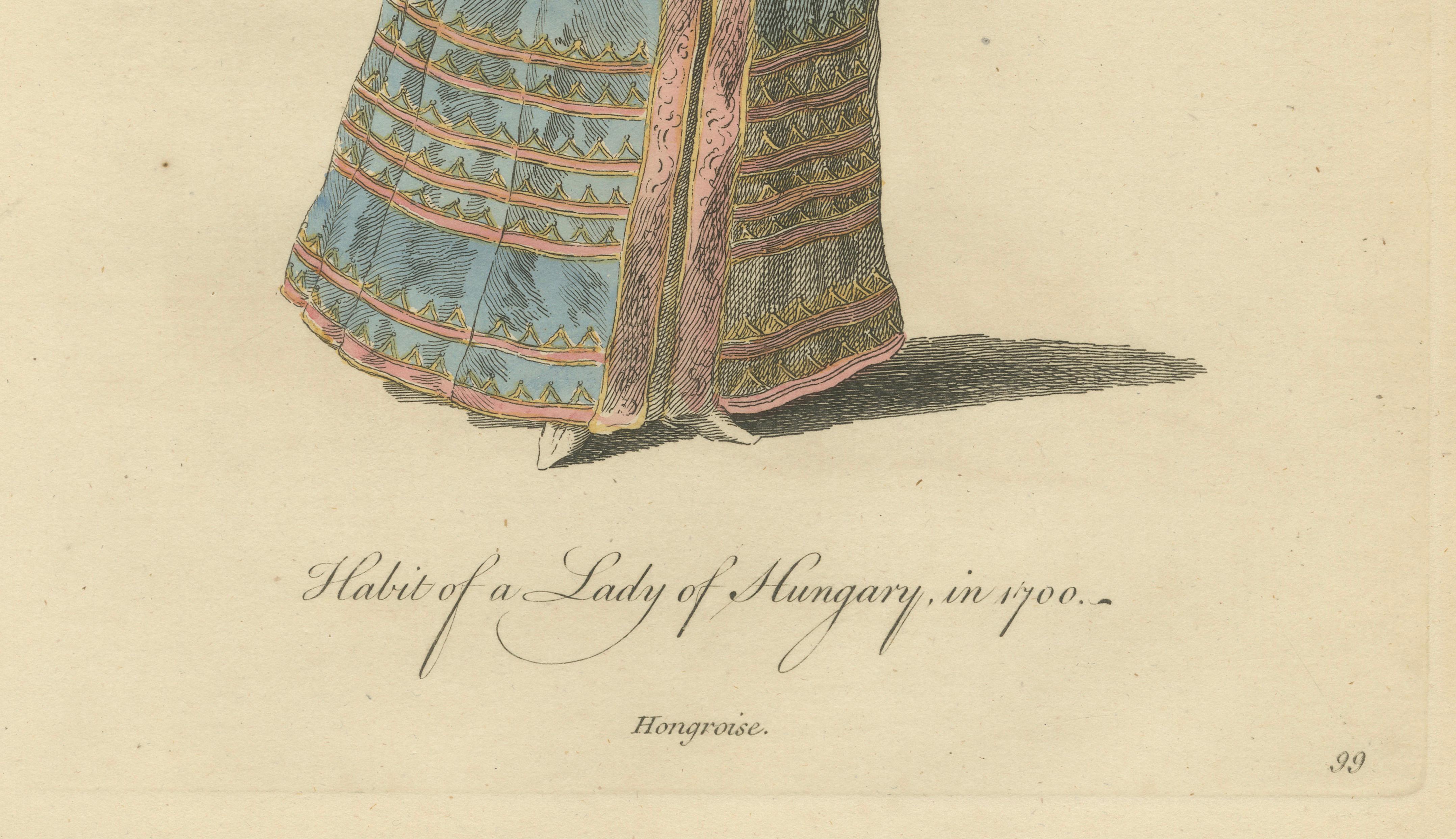 Hungarian Gentleman & Lady Costume Engravings, Hand-Colored Pair, 1749