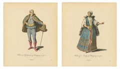 Hungarian Gentleman & Lady Costume Engravings, Hand-Colored Pair, 1749