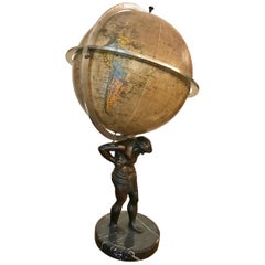 Antique Hungarian Globe on Bronze Atlas Figurine and Black Marble Footbase,  circa 1920