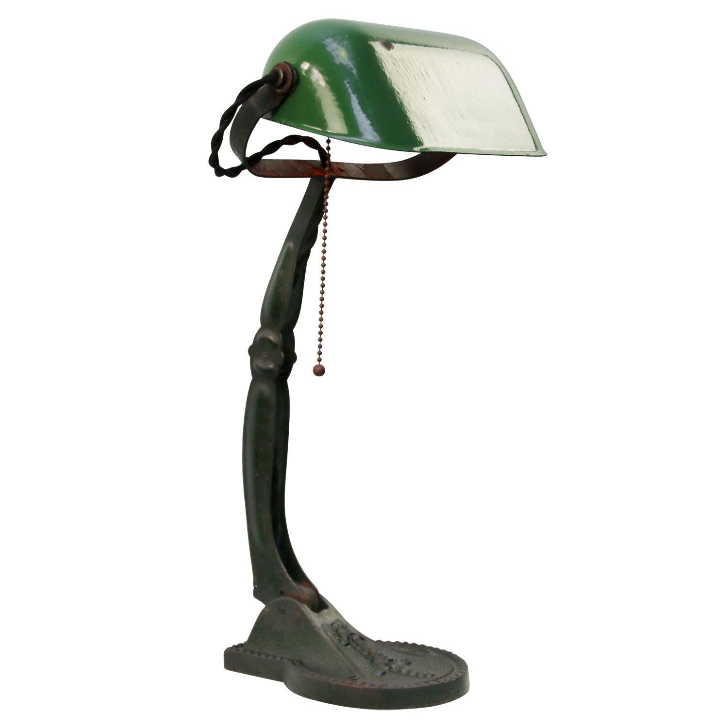 Hungarian Green Enamel Vintage Industrial Work Light Table Desk Light