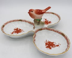 Hungarian Herend Chinese Bouquest Rust 3-Part Relish Dish