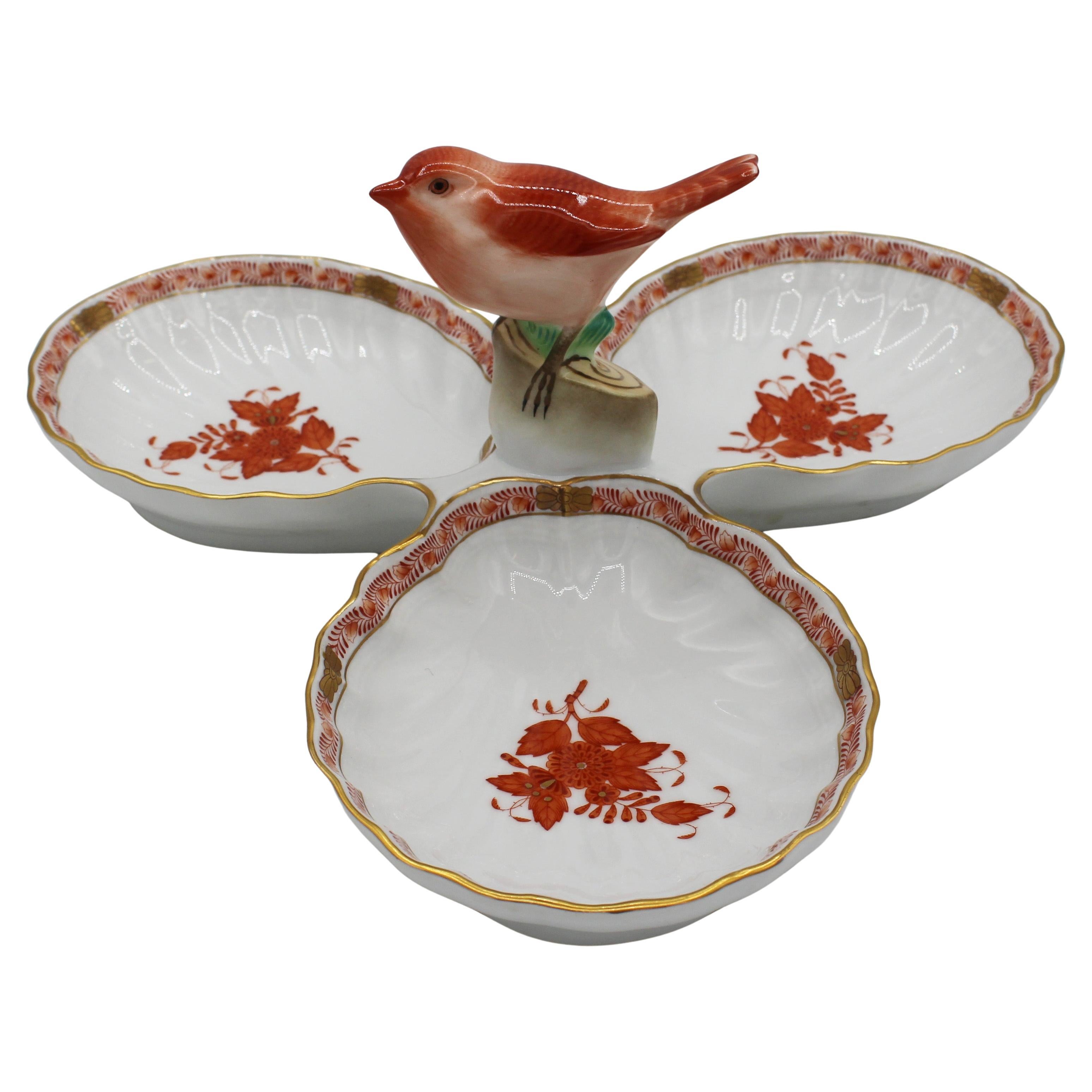 Herend hongrois Bouquest chinois Rouille 3 pièces Relish Dish