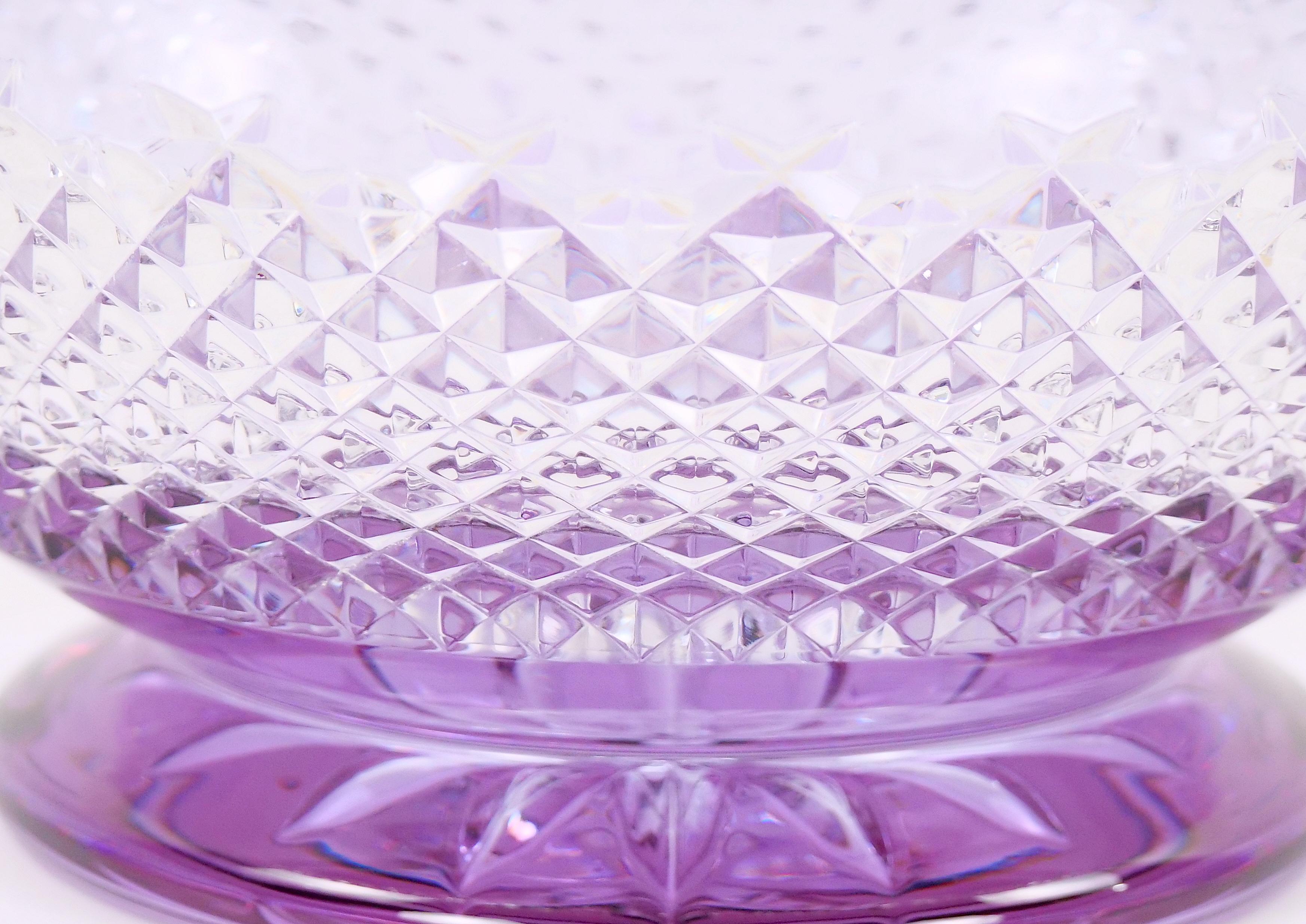 20th Century Hungarian Light Purple Waterford Cut Crystal Barware Tableware Centerpiece Bowl For Sale
