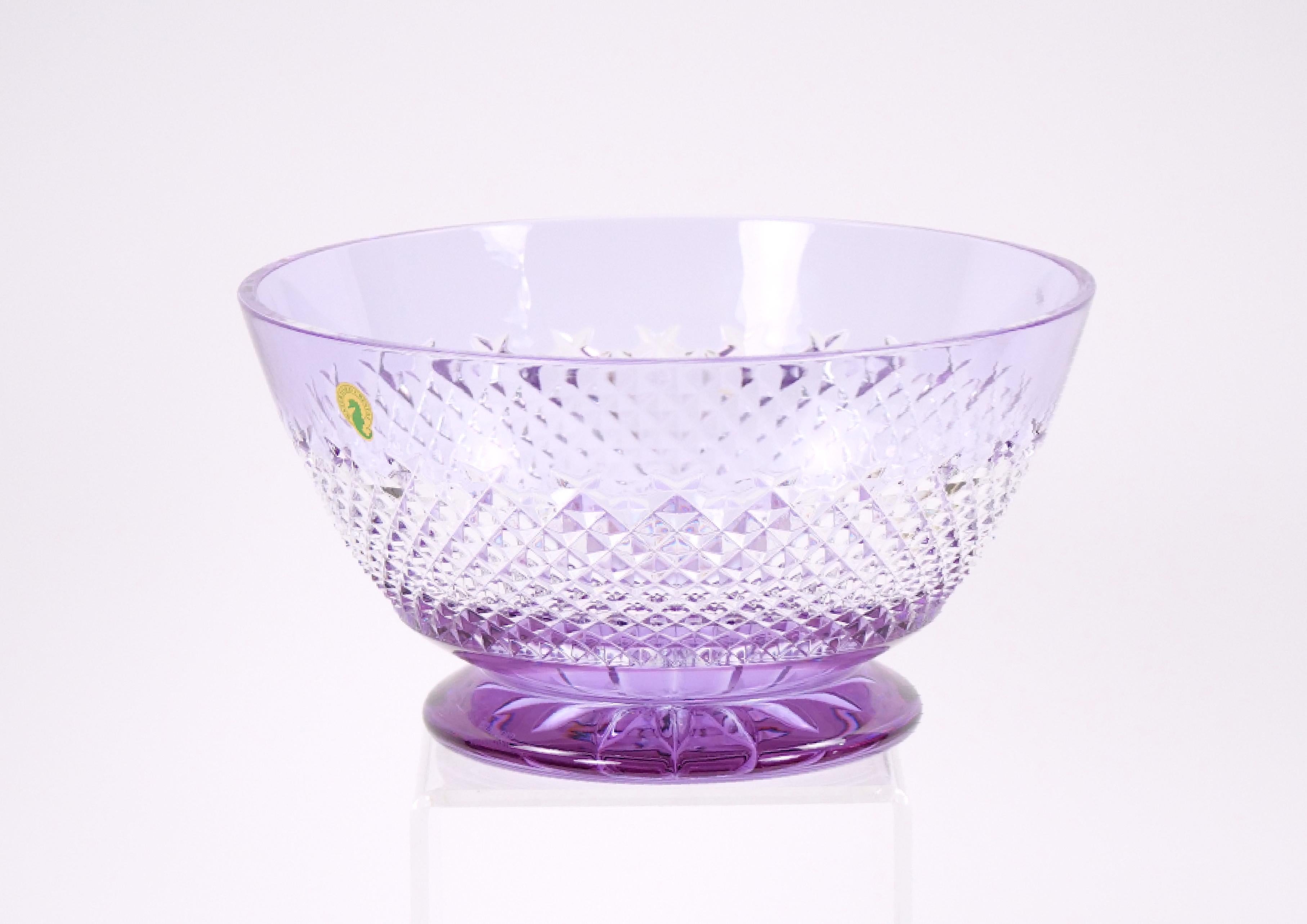 Hungarian Light Purple Waterford Cut Crystal Barware Tableware Centerpiece Bowl For Sale 1