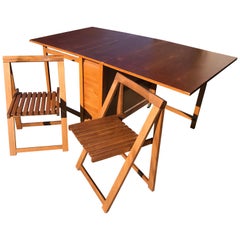 Hungarian Lingel Style Drop-Leaf Dining Table with Chairs, circa 1960s