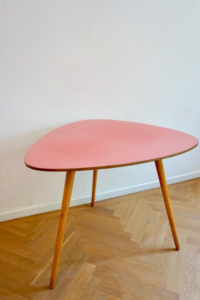 Hungarian Midcentury Pink and Beechwood Coffee Table with Formica Top 4