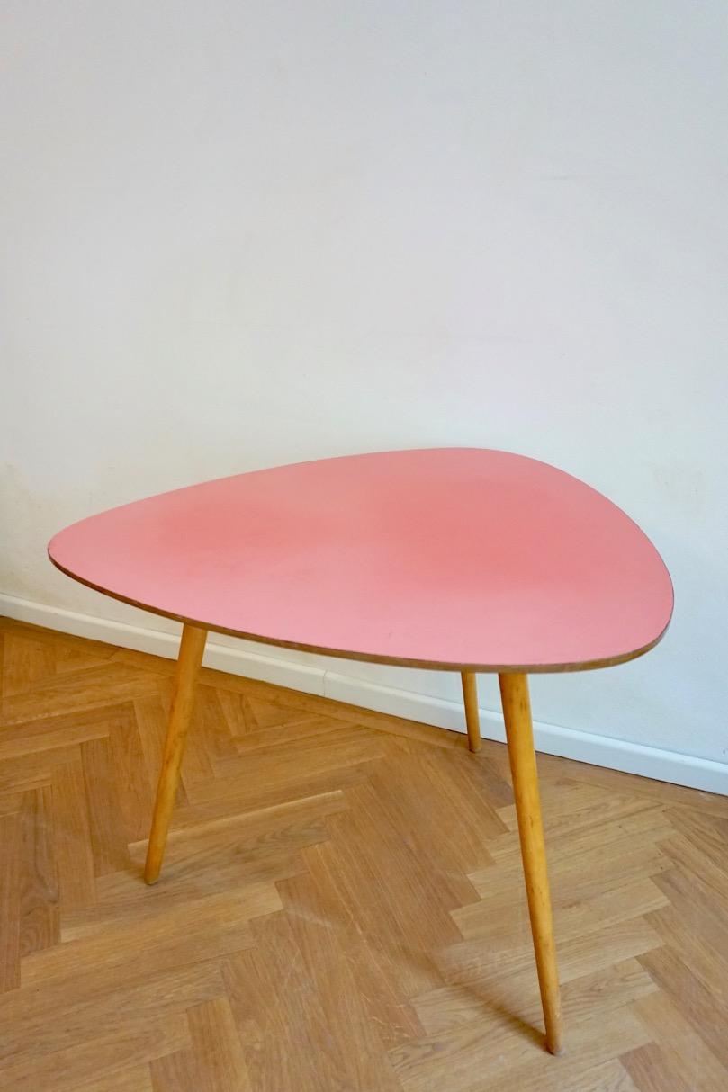 Hungarian Midcentury Pink and Beechwood Coffee Table with Formica Top 5