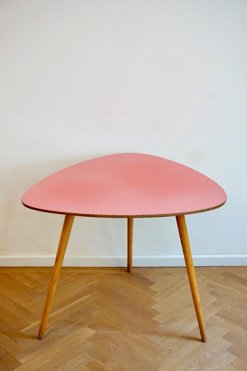 Hungarian Midcentury Pink and Beechwood Coffee Table with Formica Top 6
