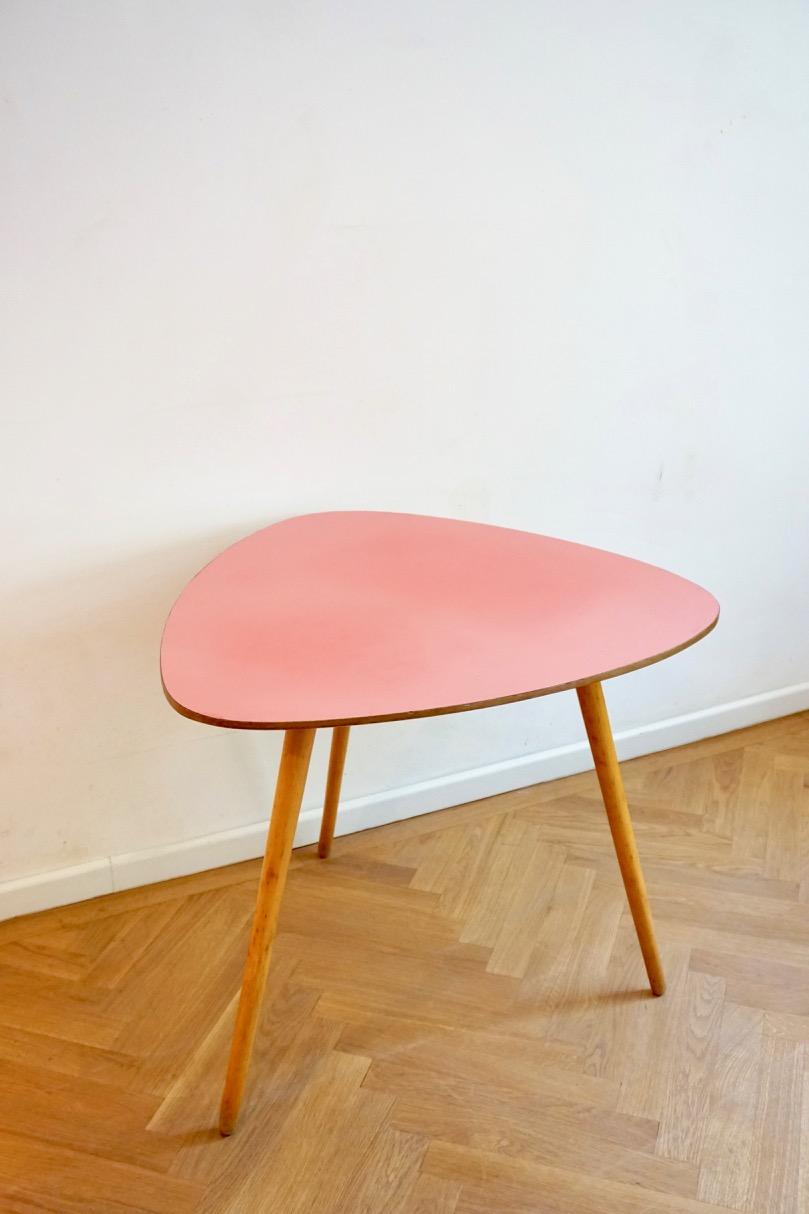 Hungarian Midcentury Pink and Beechwood Coffee Table with Formica Top 7