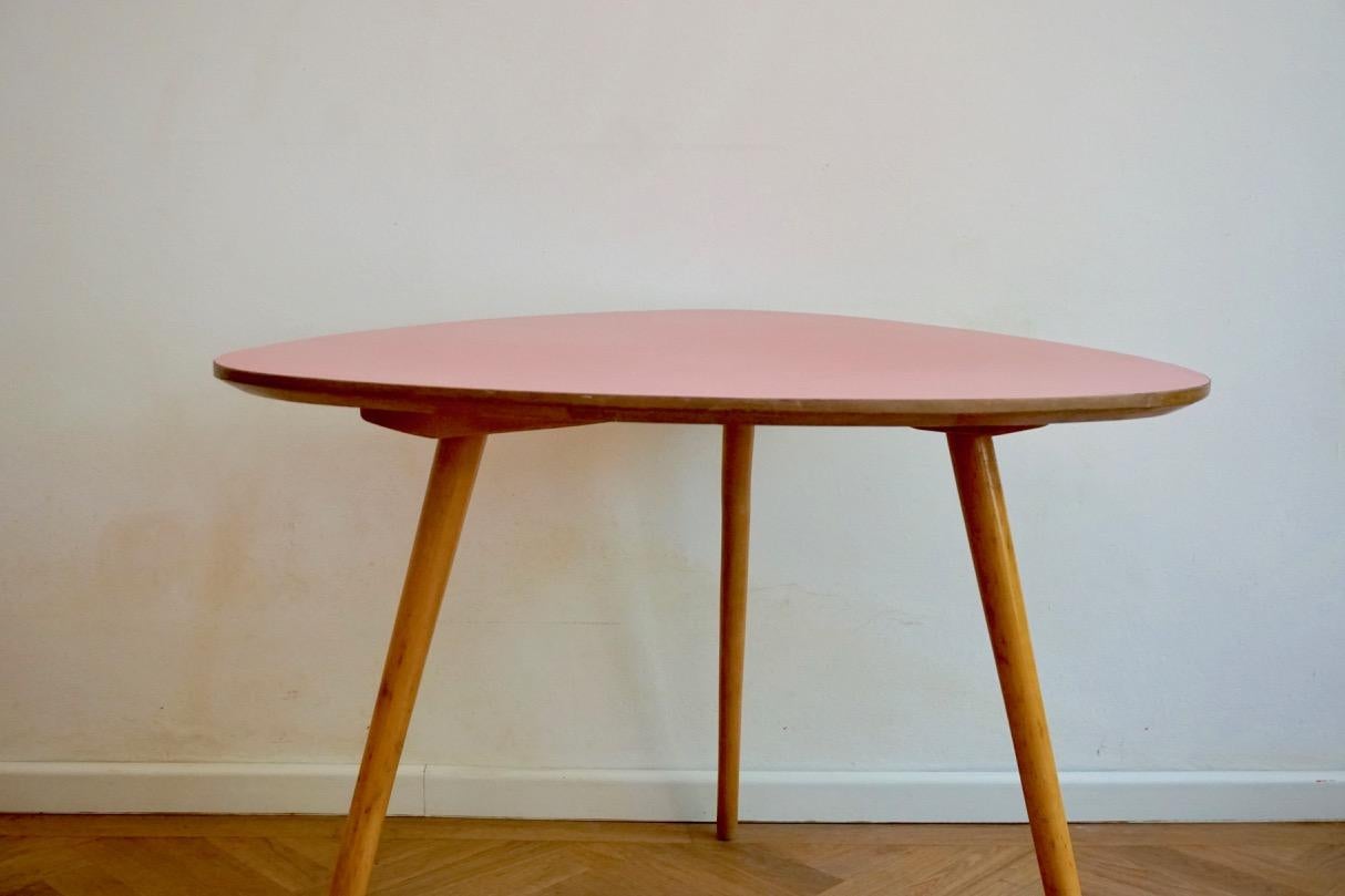 Hungarian Midcentury Pink and Beechwood Coffee Table with Formica Top 8