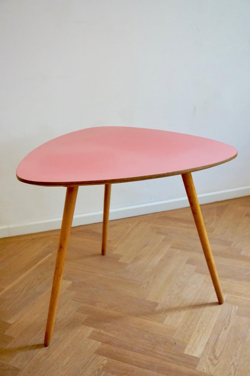 Hungarian Midcentury Pink and Beechwood Coffee Table with Formica Top 9