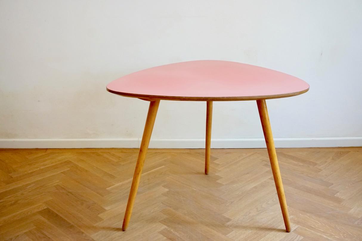Hungarian Midcentury Pink and Beechwood Coffee Table with Formica Top 10