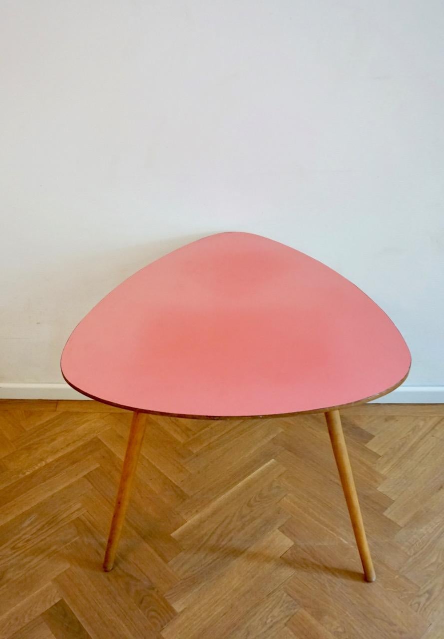 Hungarian Midcentury Pink and Beechwood Coffee Table with Formica Top 13