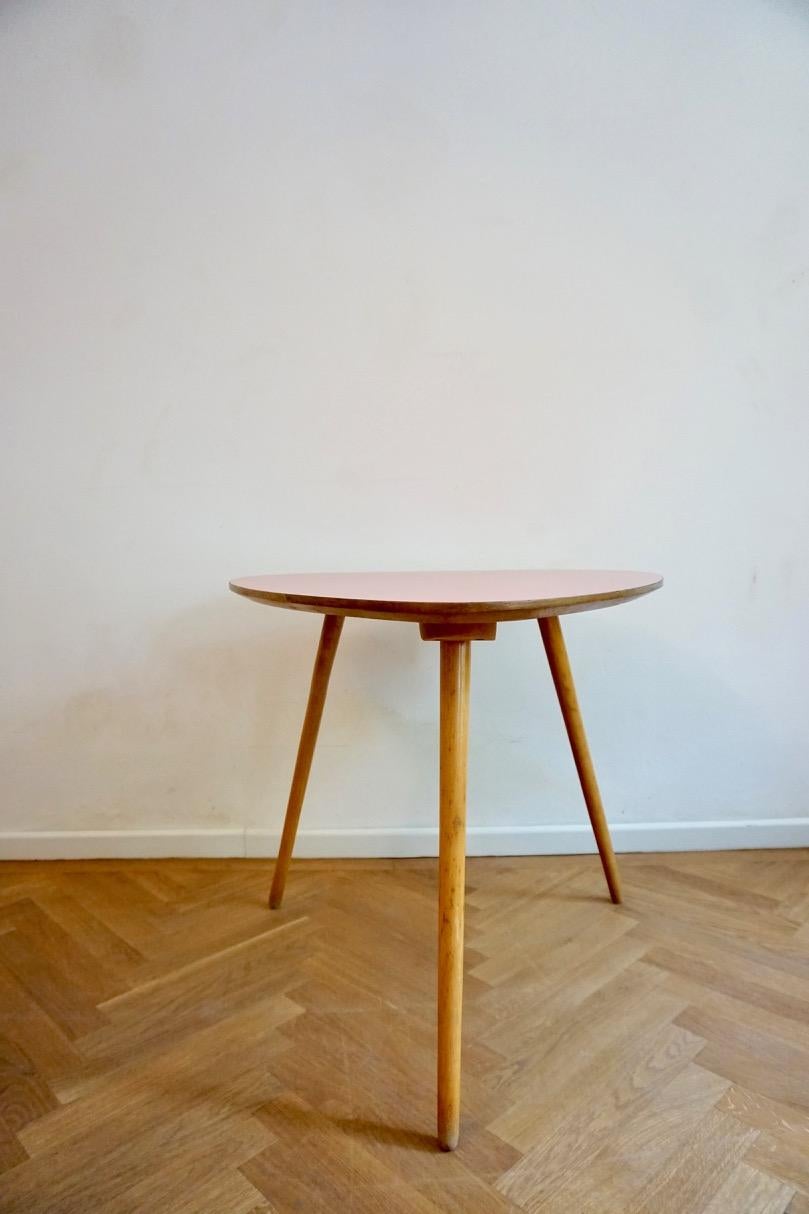 Hungarian Midcentury Pink and Beechwood Coffee Table with Formica Top 3
