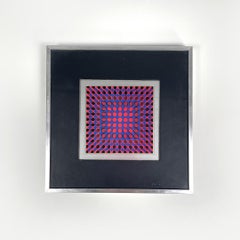 Tableau moderne hongrois d'art optique avec cadre en métal par Victor Vasarely, années 1970