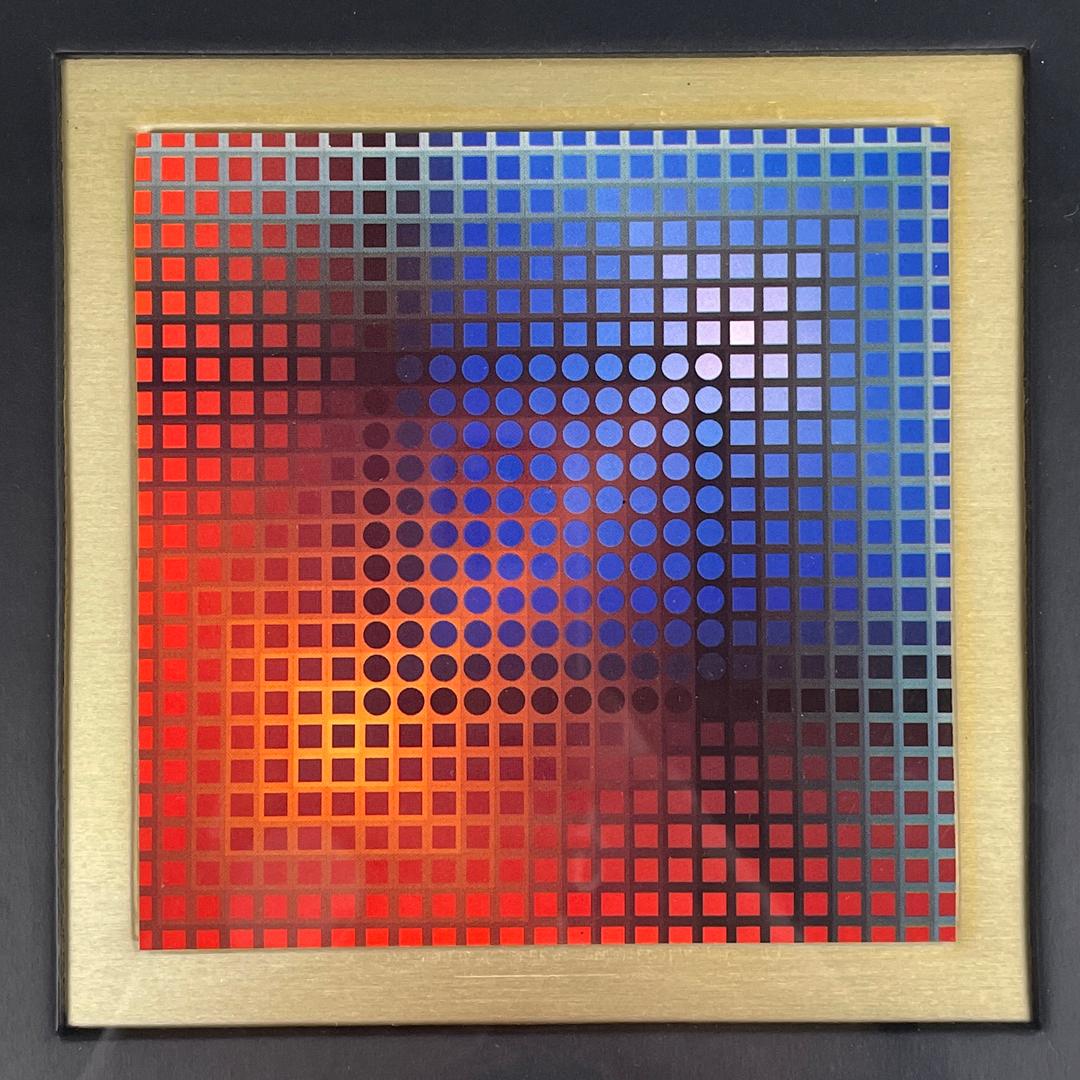 Tableau moderne hongrois d'art optique avec cadre en métal par Victor Vasarely, années 1970 Bon état - En vente à MIlano, IT
