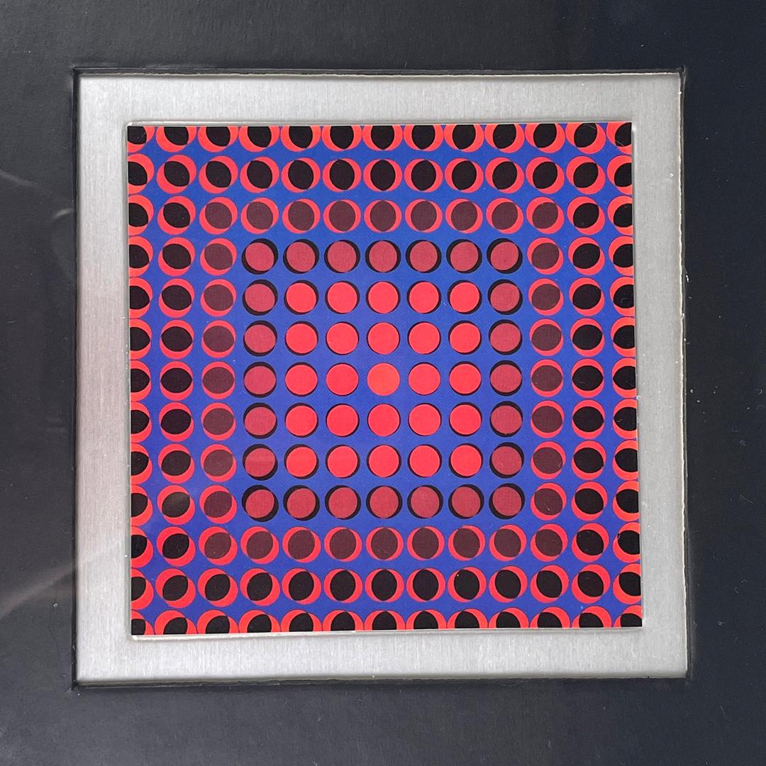 Late 20th Century Tableau moderne hongrois d'art optique avec cadre en métal par Victor Vasarely, années 1970 en vente