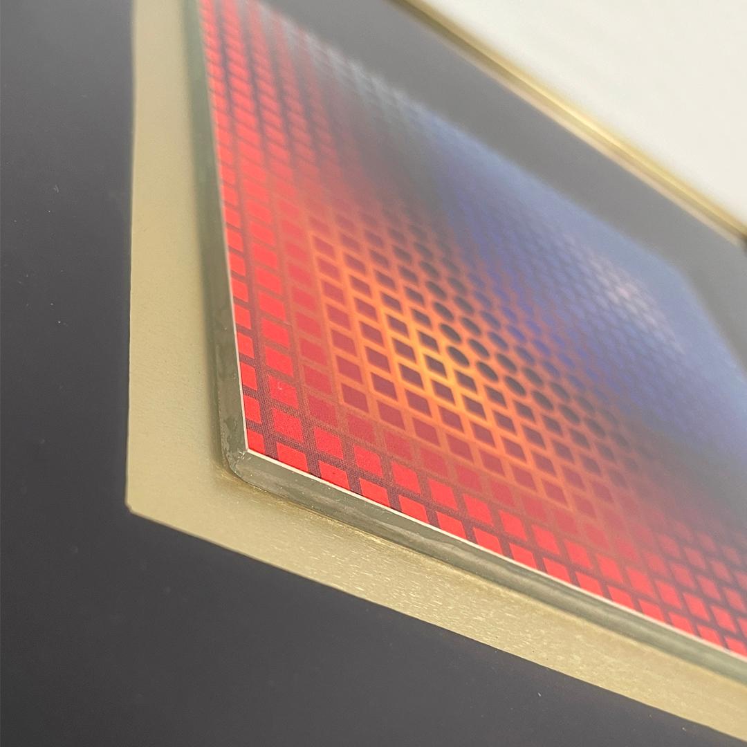 Métal Tableau moderne hongrois d'art optique avec cadre en métal par Victor Vasarely, années 1970 en vente