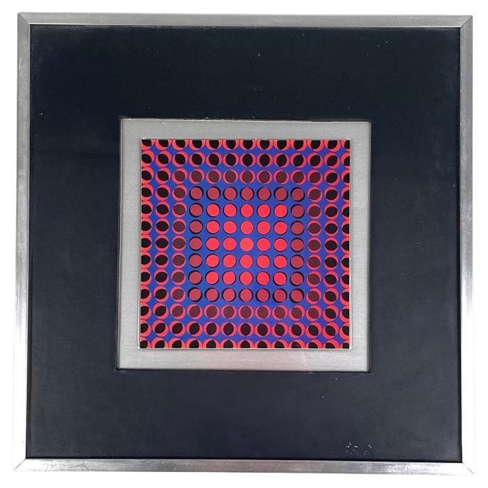 Hungarian modern Optical Art painting with metal frame by Victor Vasarely, 1970s