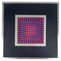 Hungarian modern Optical Art painting with metal frame by Victor Vasarely, 1970s